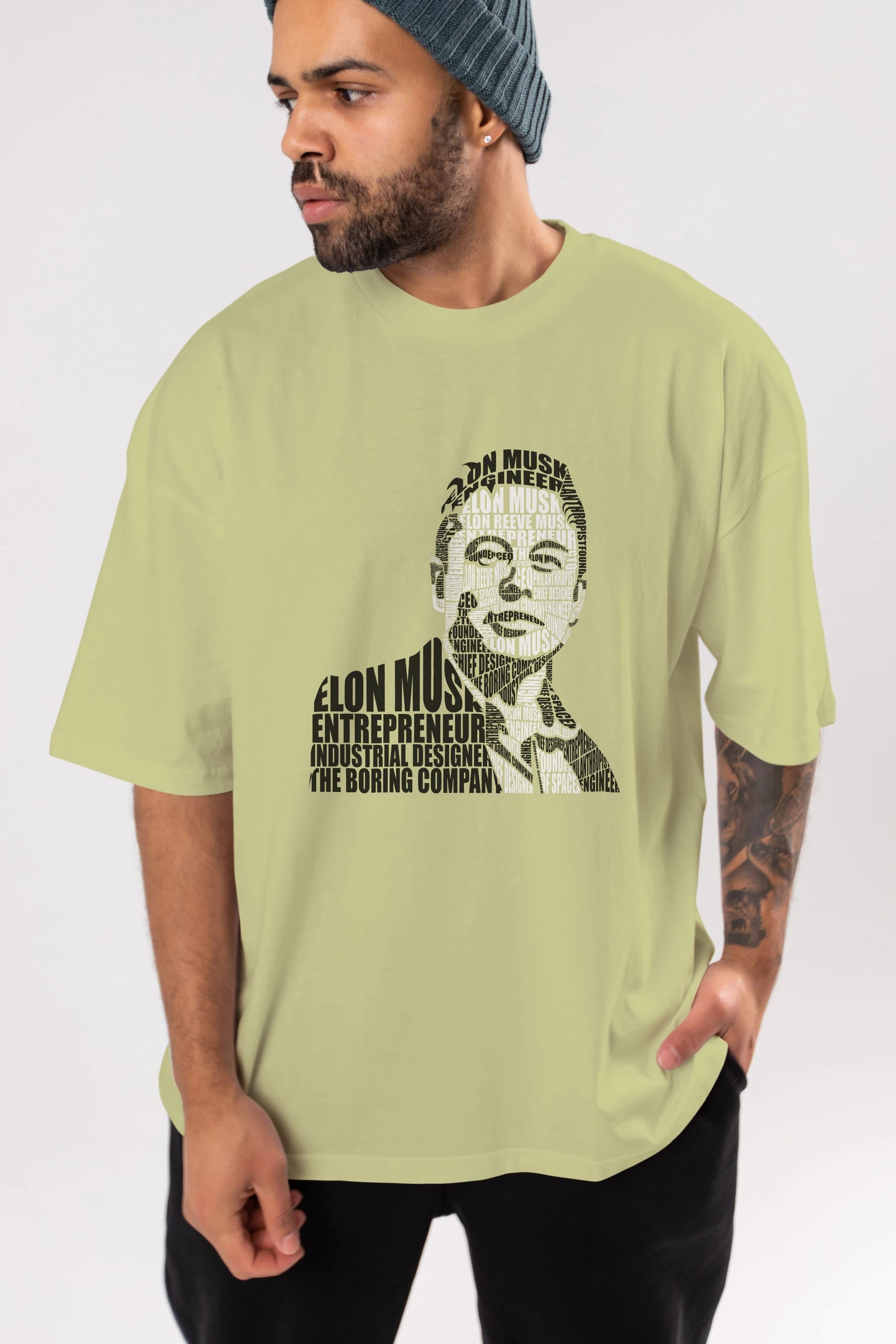 Elon Musk Calligram Ön Baskılı Oversize t-shirt %100 pamuk Erkek Kadın Unisex