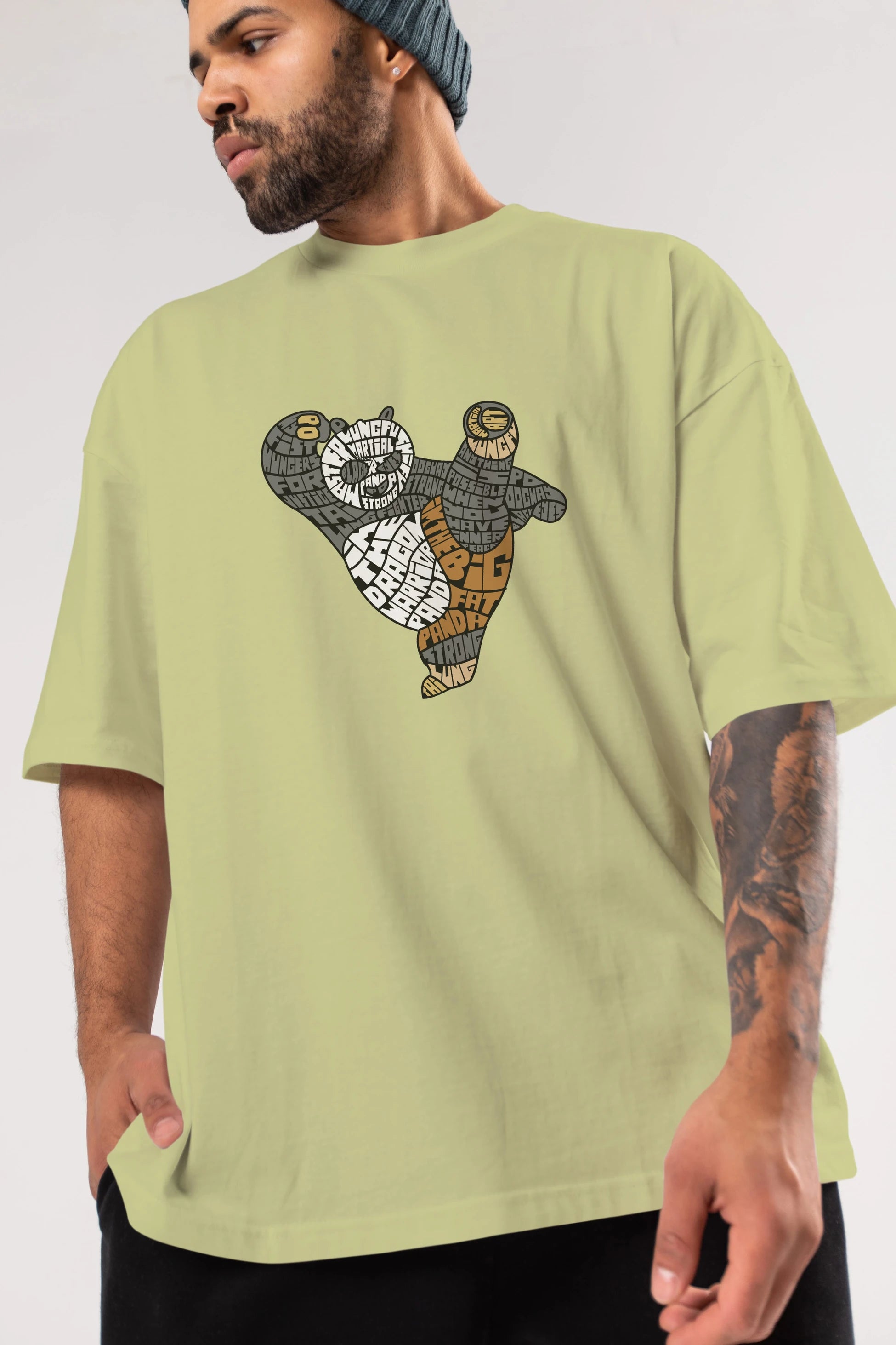 Warrior Panda Ön Baskılı Oversize t-shirt %100 pamuk Erkek Kadın Unisex