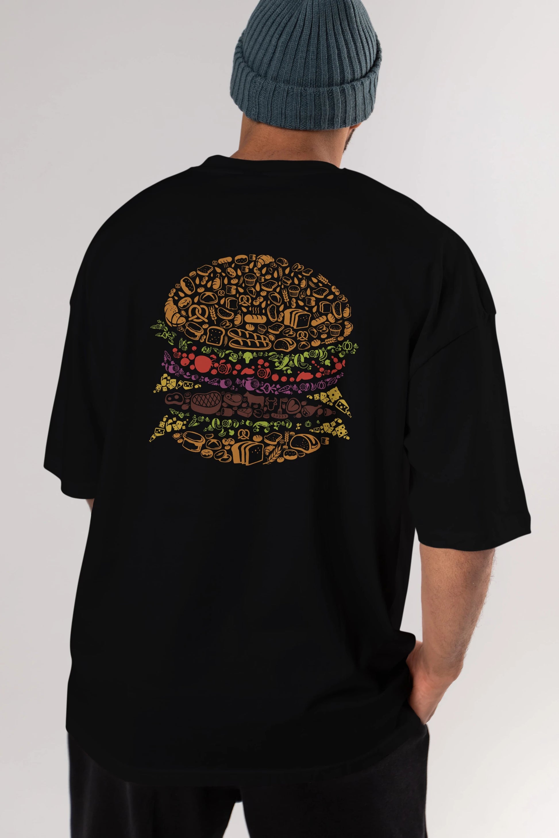 Burger Arka Baskılı Oversize t-shirt %100 pamuk Erkek Kadın Unisex