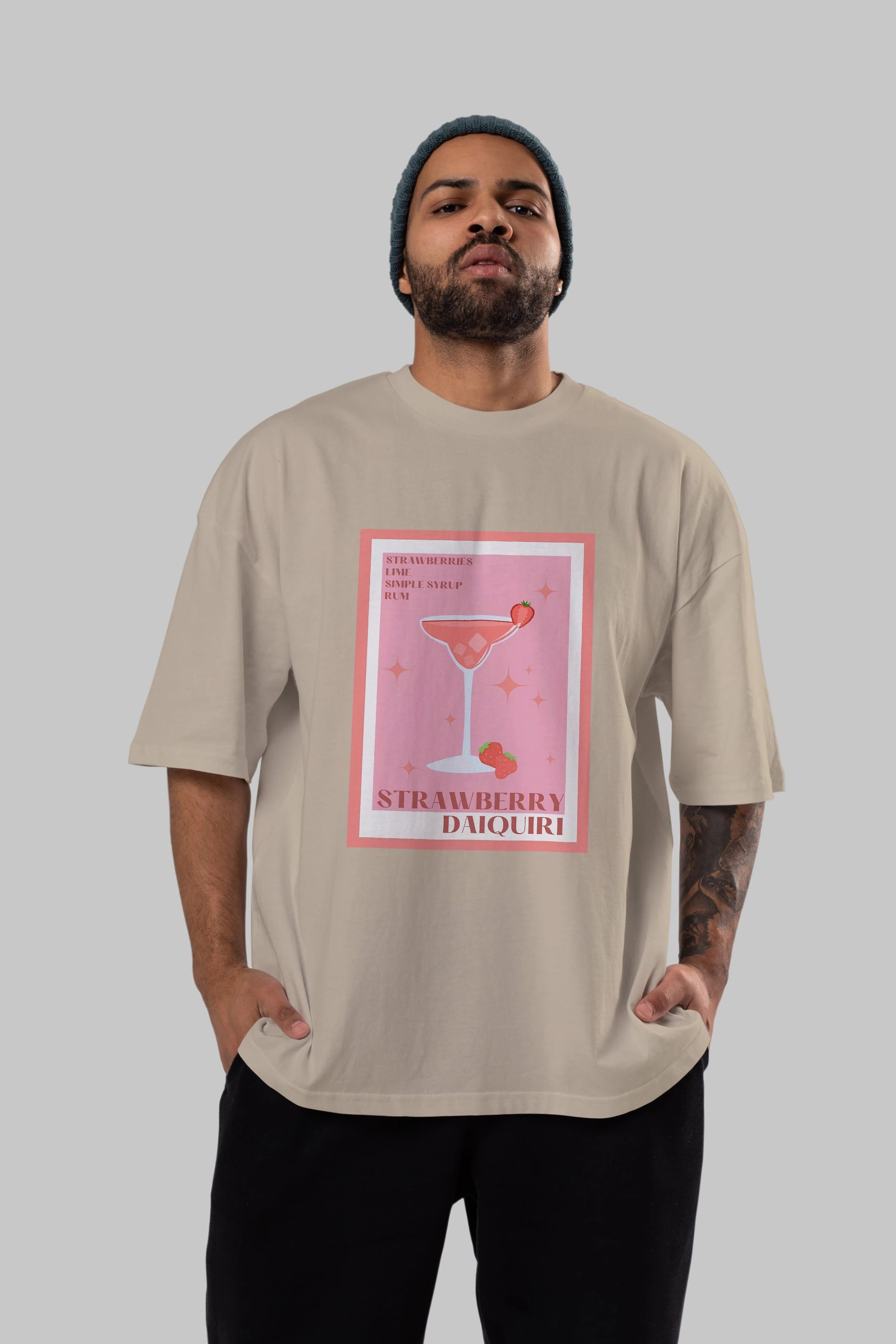 Strawberry Daiquiri Ön Baskılı Oversize t-shirt Erkek Kadın Unisex %100 Pamuk Bisiklet Yaka tişort