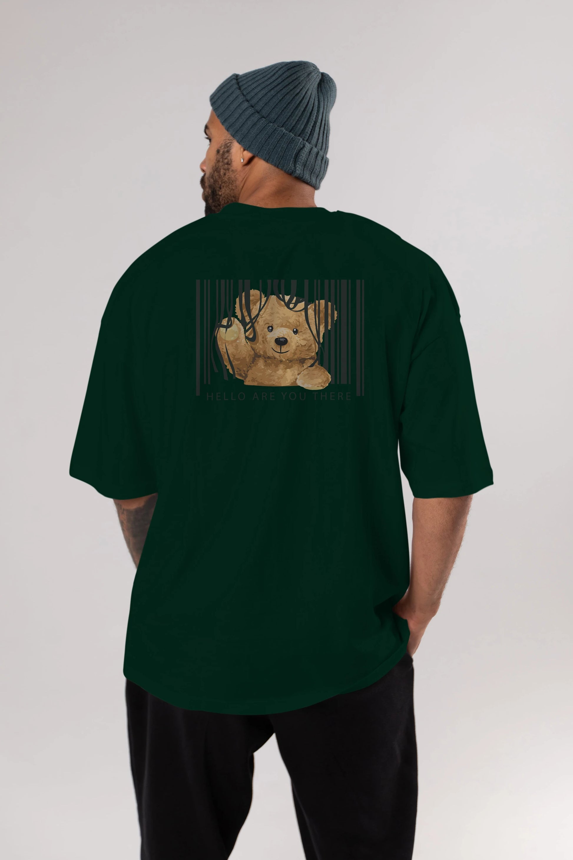 Teddy Bear Hello Arka Baskılı Oversize t-shirt Erkek Kadın Unisex %100 Pamuk