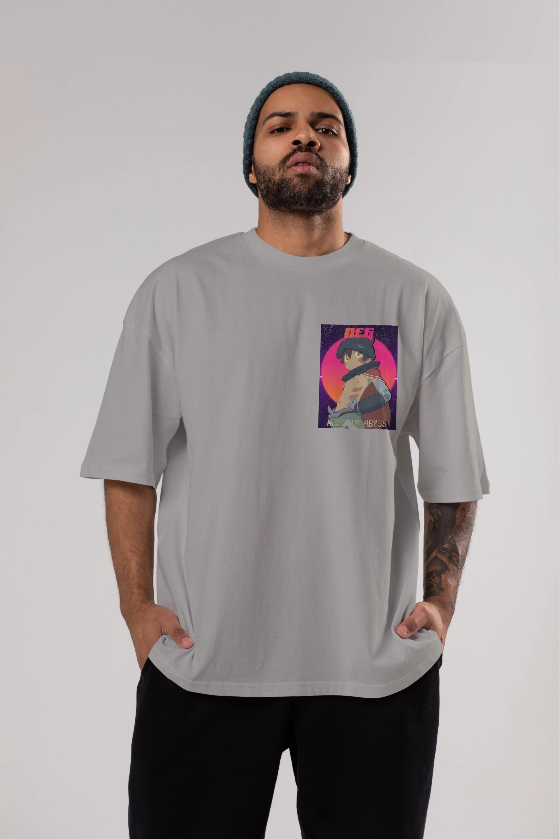 Reg 7 Ön Sol Baskılı Oversize t-shirt Erkek Kadın Unisex %100 Pamuk Bisiklet Yaka tişort