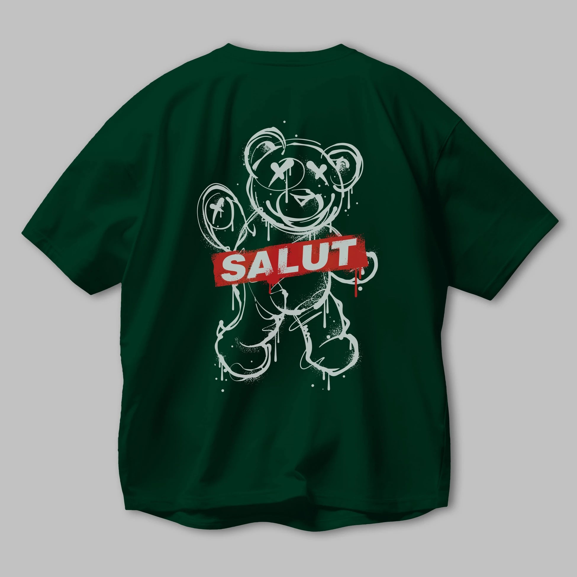 Teddy Bear Salut Arka Baskılı Oversize t-shirt Erkek Kadın Unisex