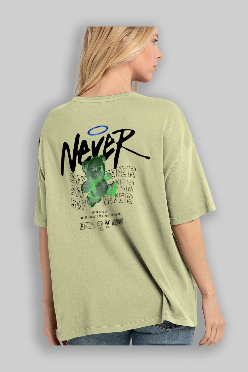 Teddy Bear Never Arka Baskılı Oversize t-shirt Erkek Kadın Unisex