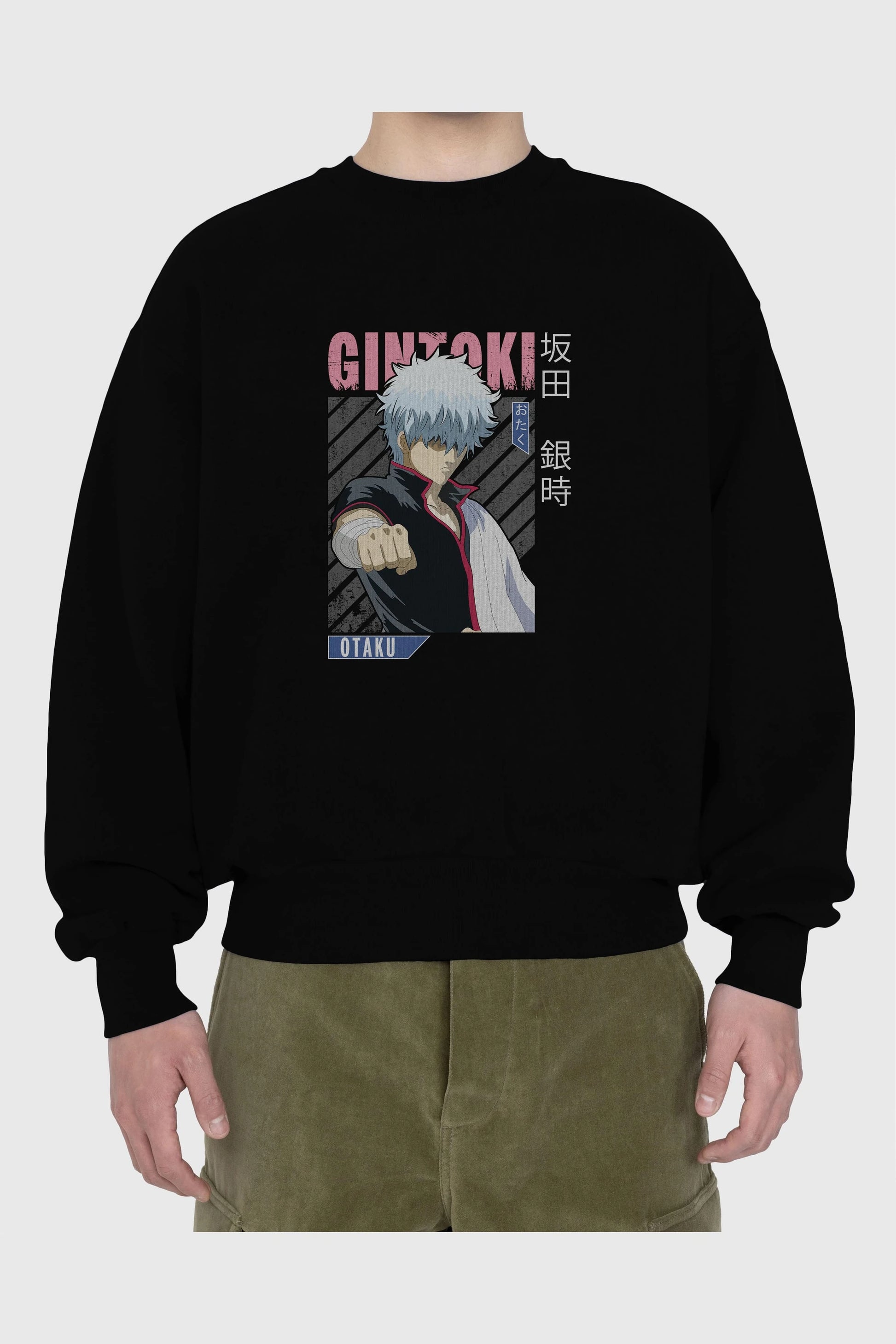 Gintoki Sakata GINTAMA 2 Anime Ön Baskılı Oversize Sweatshirt Erkek Kadın Unisex