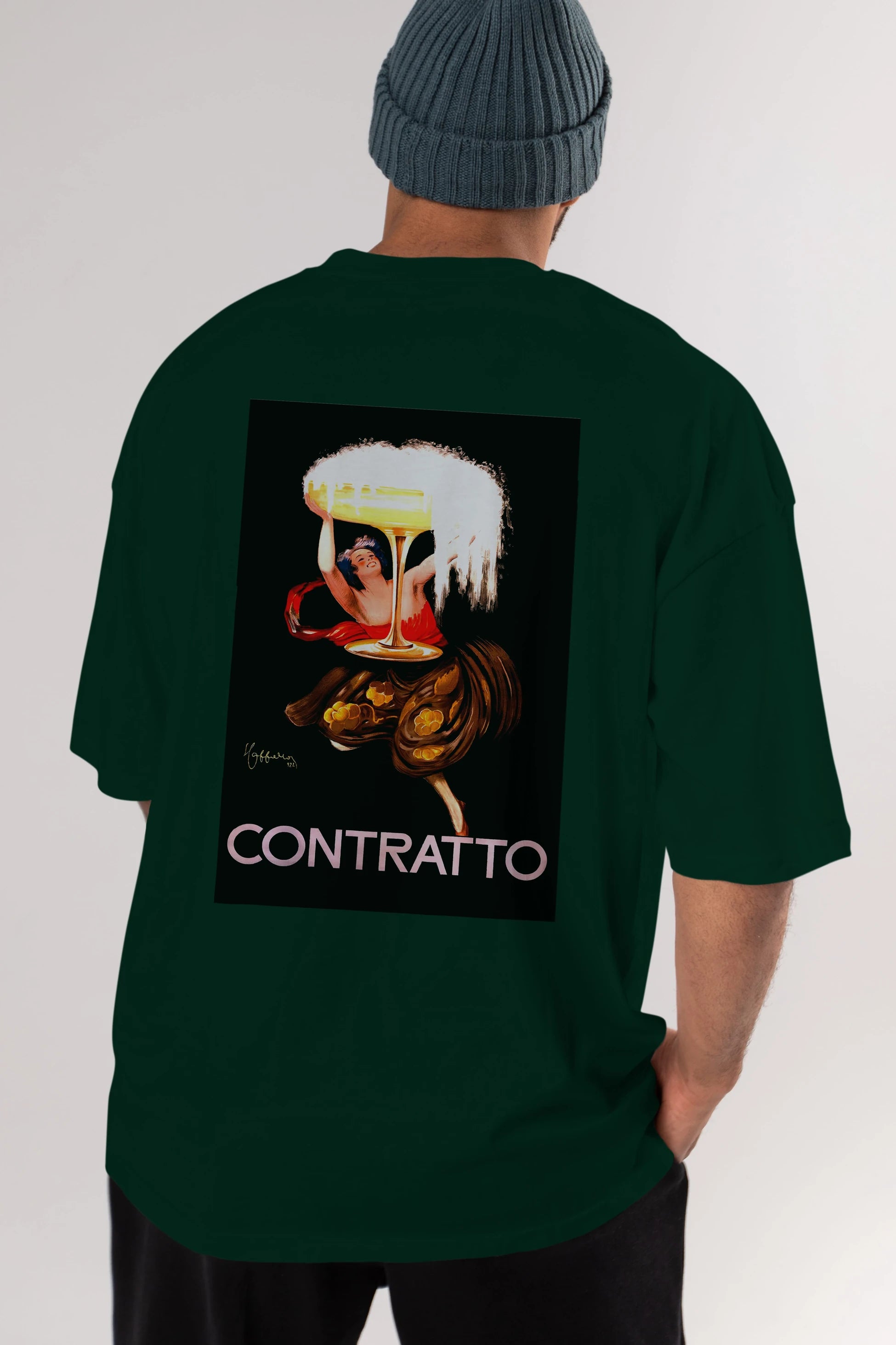 Contratto Arka Baskılı Oversize t-shirt Erkek Kadın Unisex %100 Pamuk Bisiklet Yaka tişort