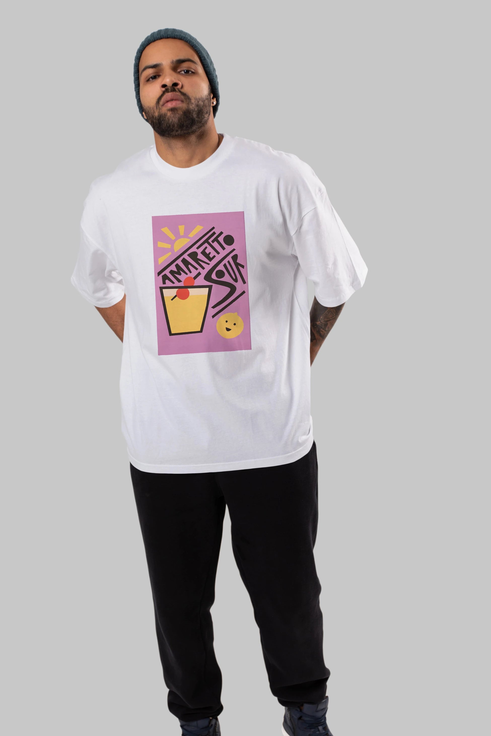 Amaretto Sour Ön Baskılı Oversize t-shirt Erkek Kadın Unisex %100 Pamuk Bisiklet Yaka tişort