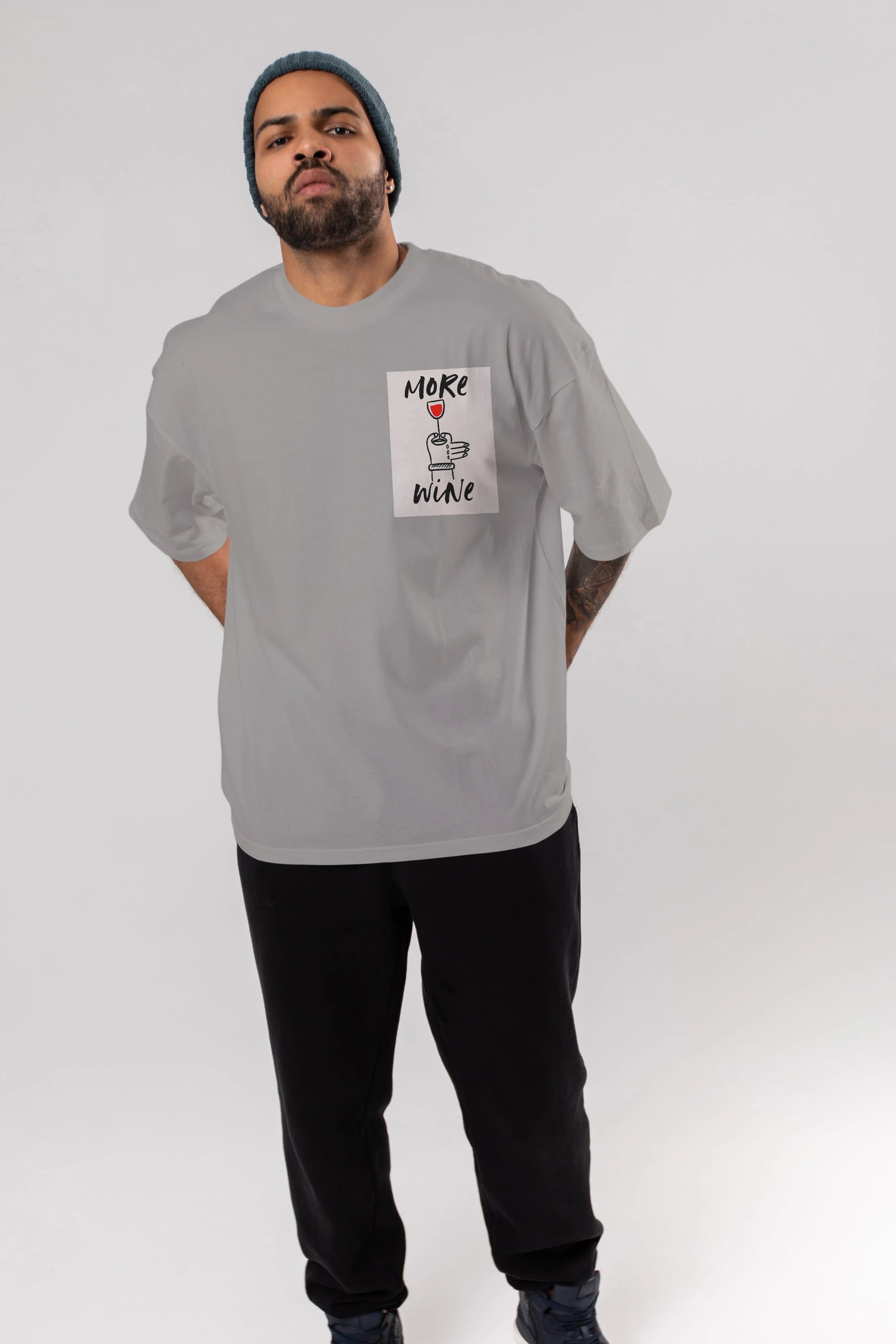 More Wine 2 Ön Sol Baskılı Oversize t-shirt Erkek Kadın Unisex %100 Pamuk Bisiklet Yaka tişort