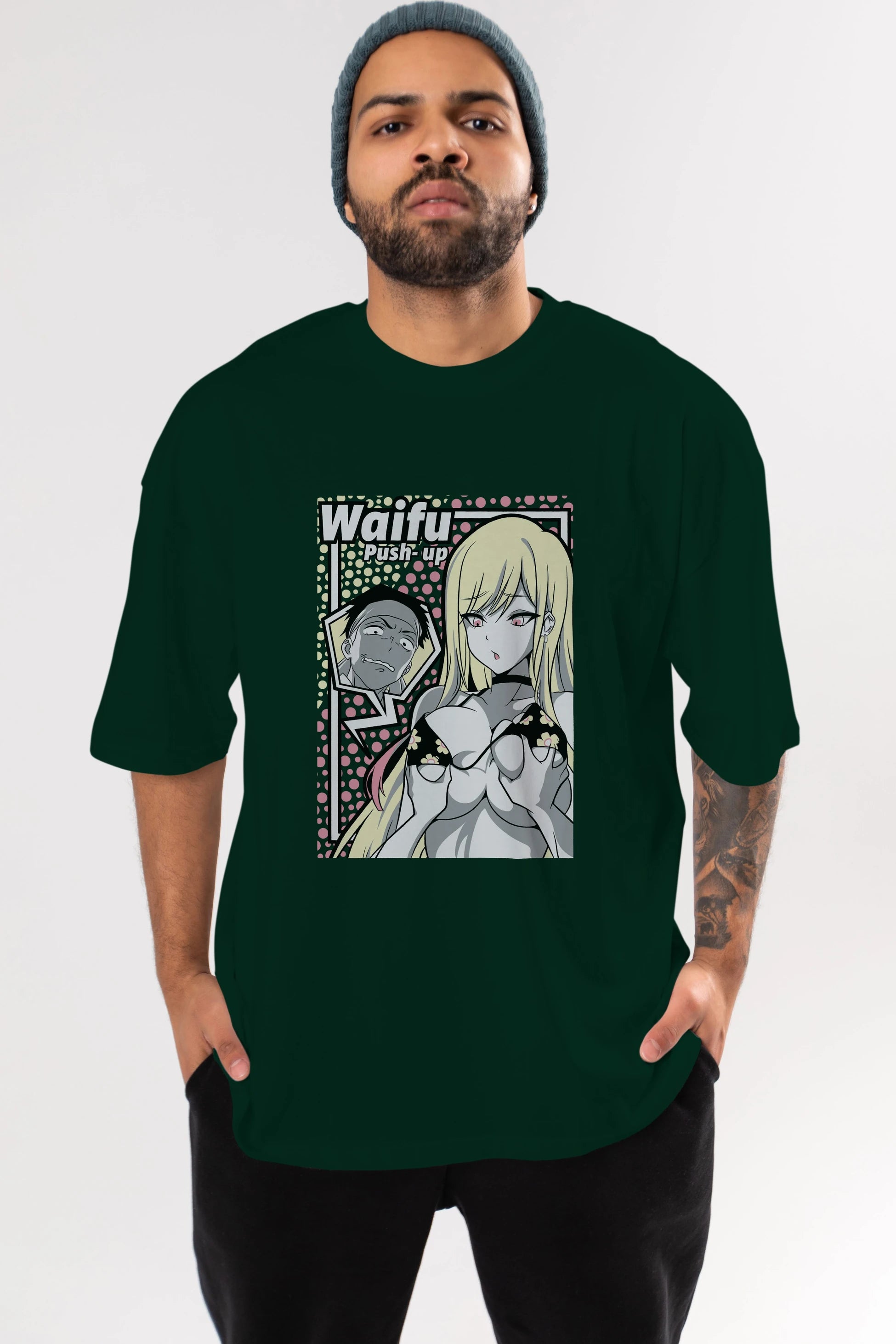 Waifu PushUp Anime Ön Baskılı Oversize t-shirt %100 pamuk Erkek Kadın Unisex