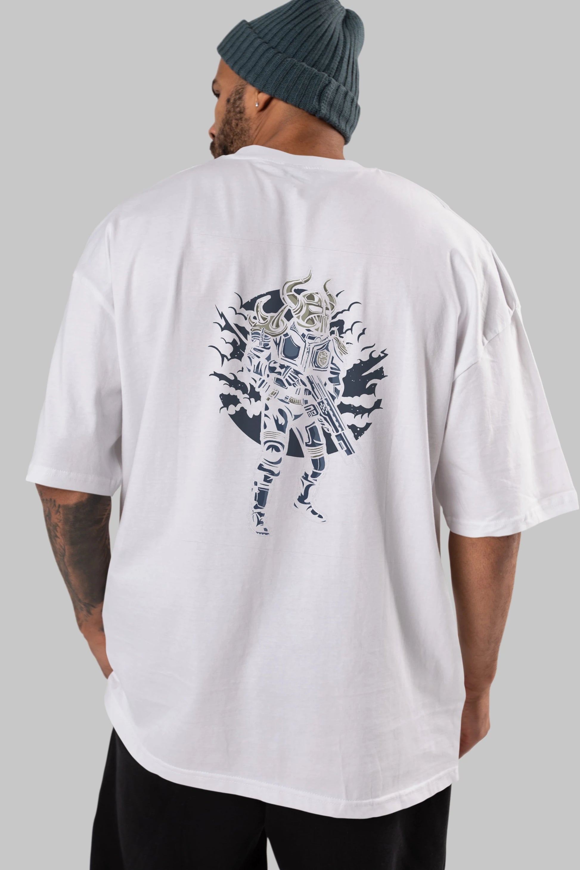 Viking Soldier Arka Baskılı Oversize t-shirt Erkek Kadın Unisex %100 Pamuk