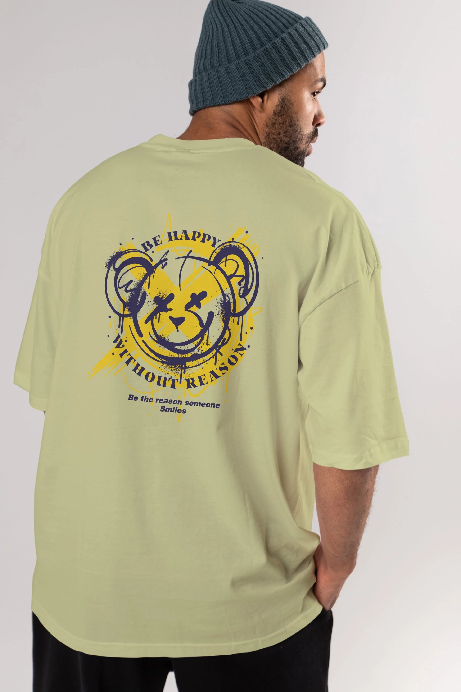 Be Happy Bear 2 Arka Baskılı Oversize t-shirt Erkek Kadın Unisex