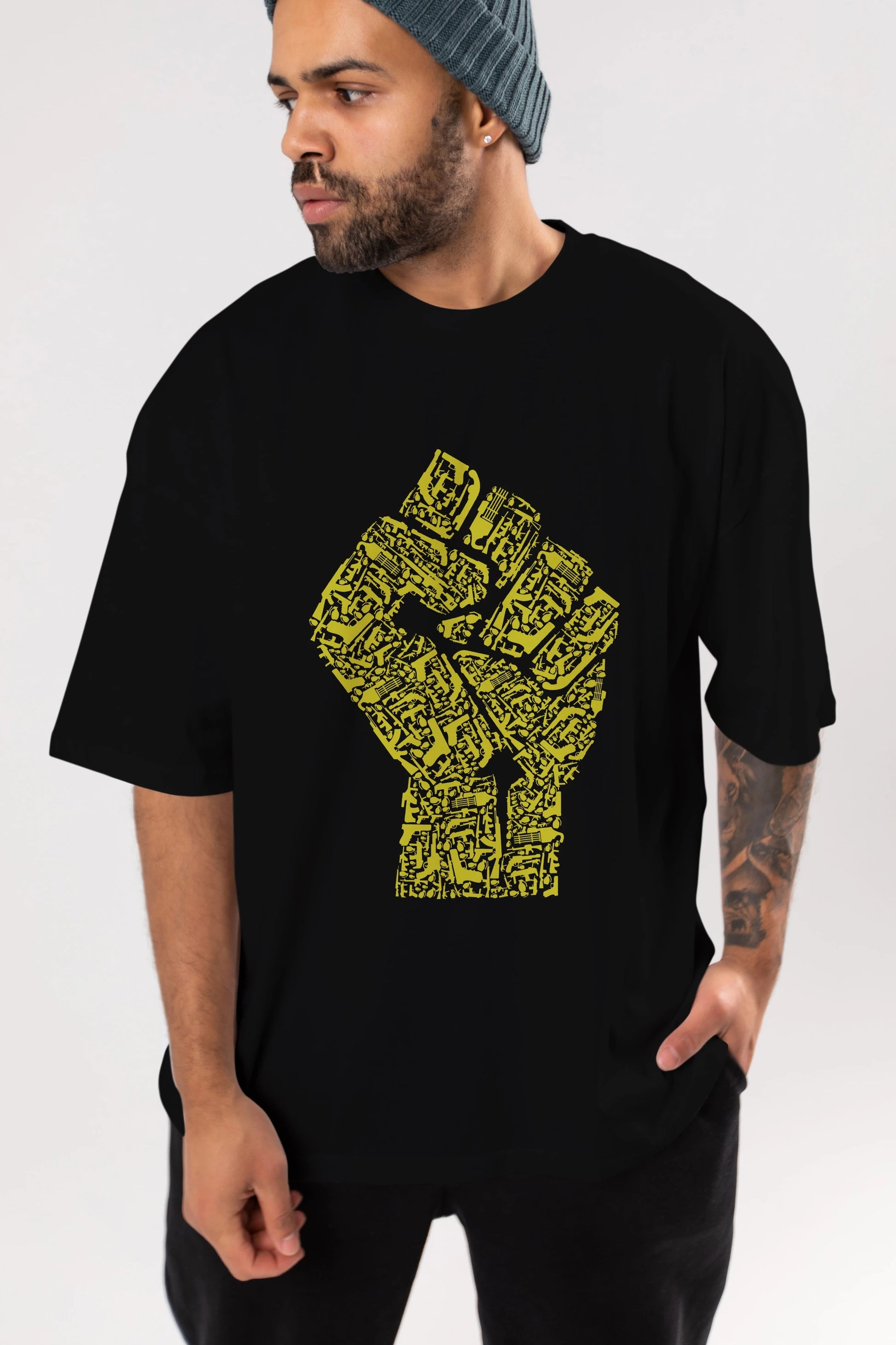Hand Of Revolution Ön Baskılı Oversize t-shirt %100 pamuk Erkek Kadın Unisex