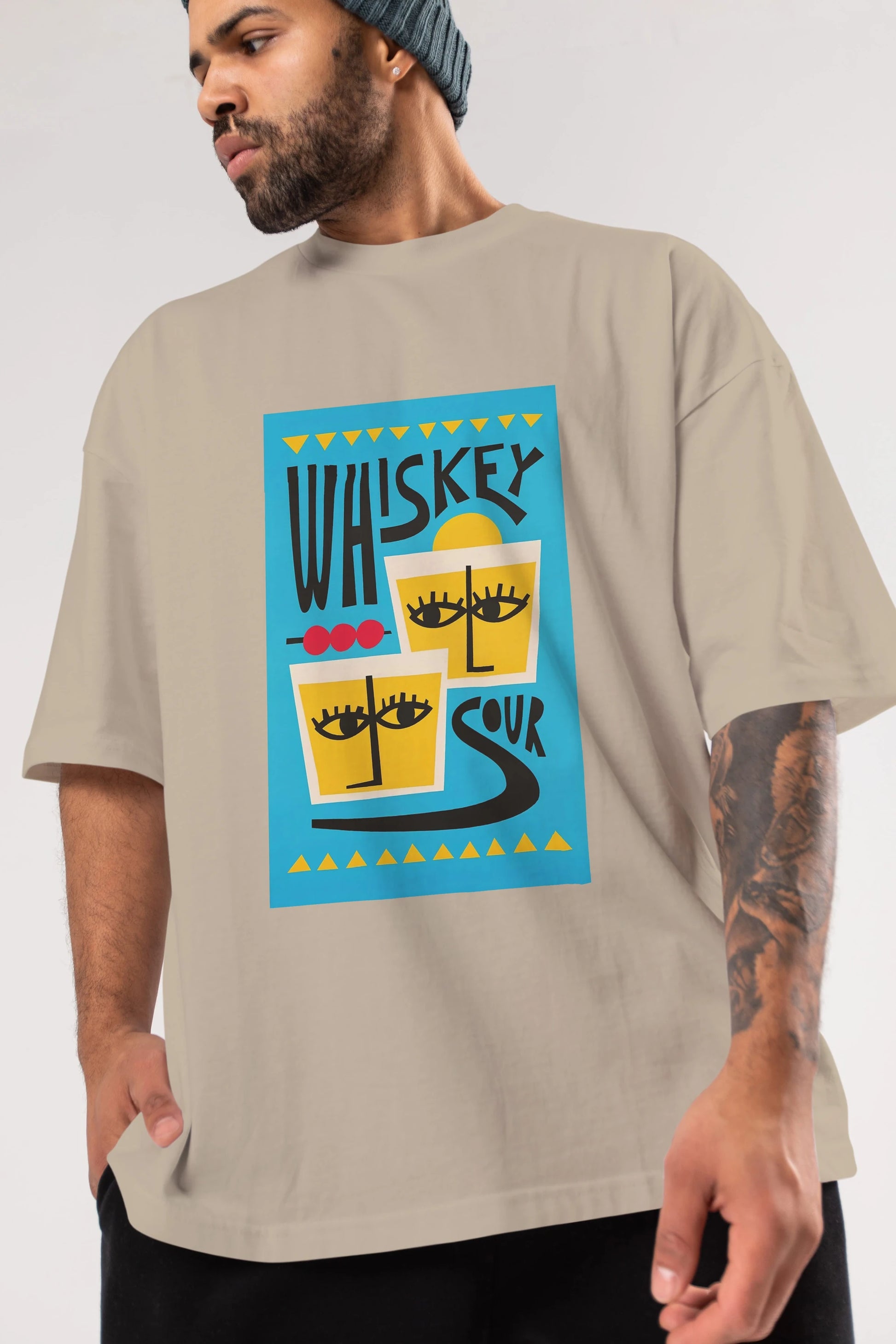 Whiskey Sour 2 Ön Baskılı Oversize t-shirt Erkek Kadın Unisex %100 Pamuk Bisiklet Yaka tişort
