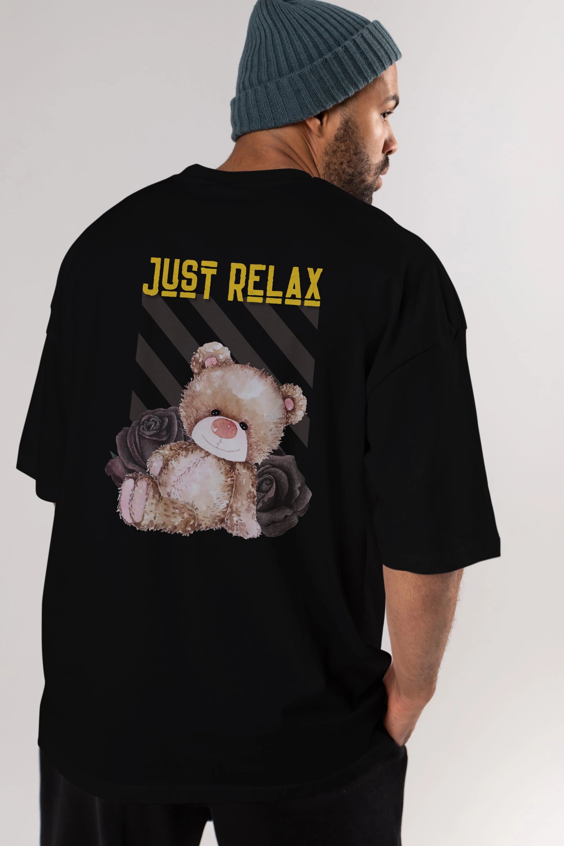 Just Relax Teddy Bear Arka Baskılı Oversize t-shirt Erkek Kadın Unisex