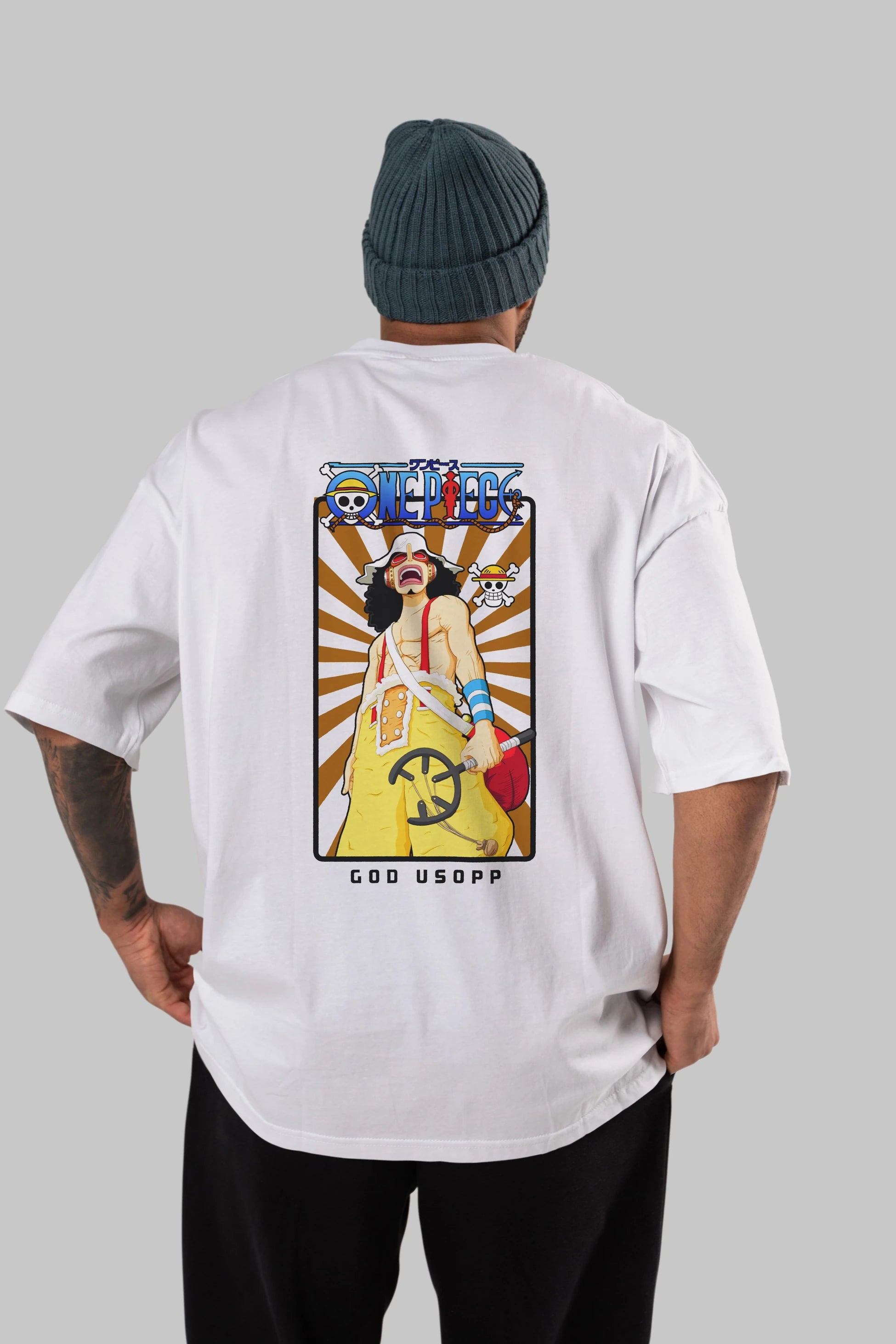 Usopp Anime Arka Baskılı Oversize t-shirt Erkek Kadın Unisex %100 pamuk tişort