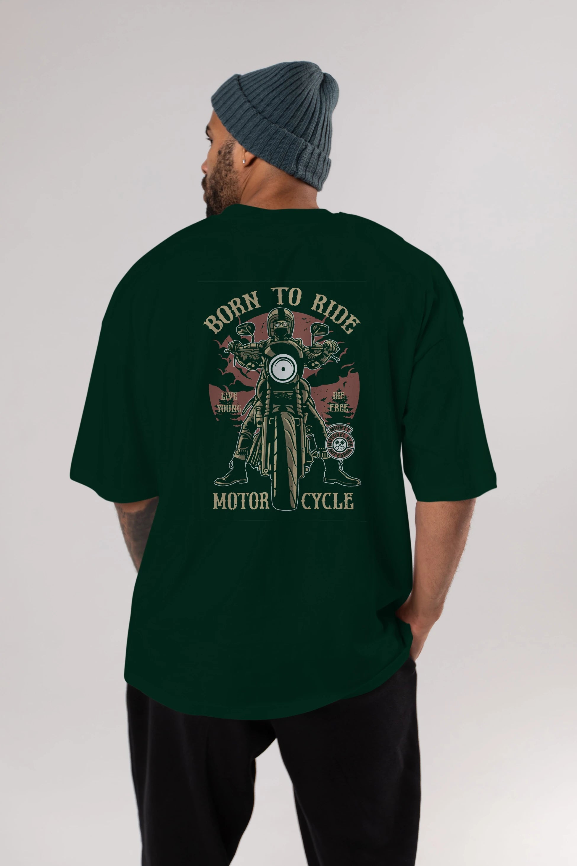 Born To Ride Arka Baskılı Oversize t-shirt Erkek Kadın Unisex %100 Pamuk
