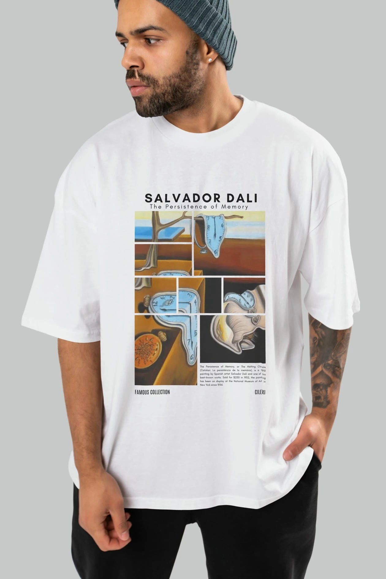 Salvador Dali ön Baskılı Oversize t-shirt Erkek Kadın Bisiklet Yaka Pamuk tişort
