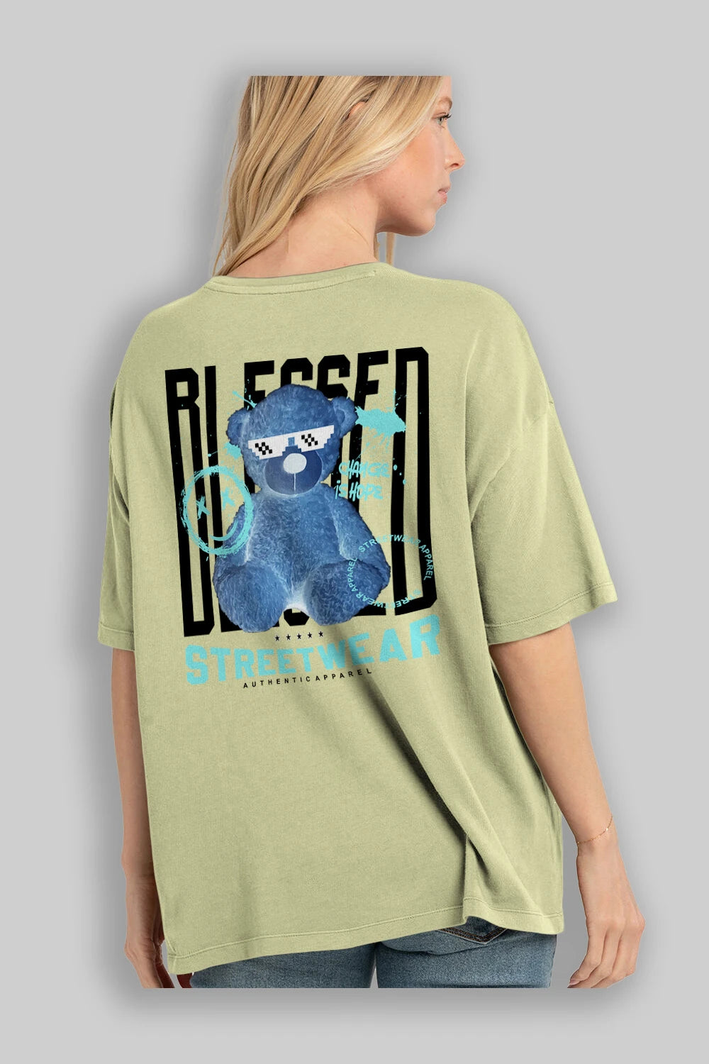 Blessed Bear Arka Baskılı Oversize t-shirt Erkek Kadın Unisex