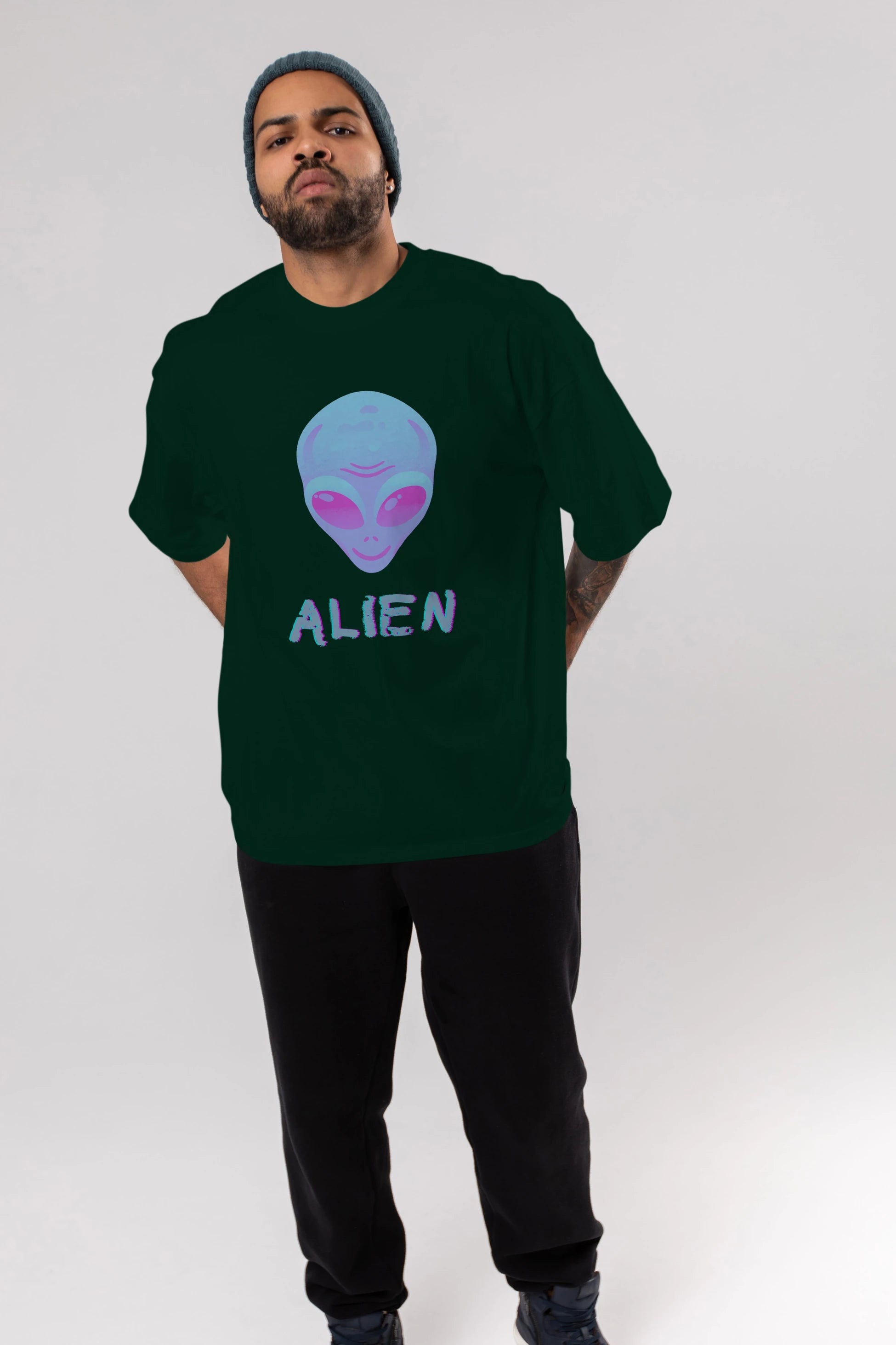 Alien Ön Baskılı Oversize t-shirt Erkek Kadın Unisex