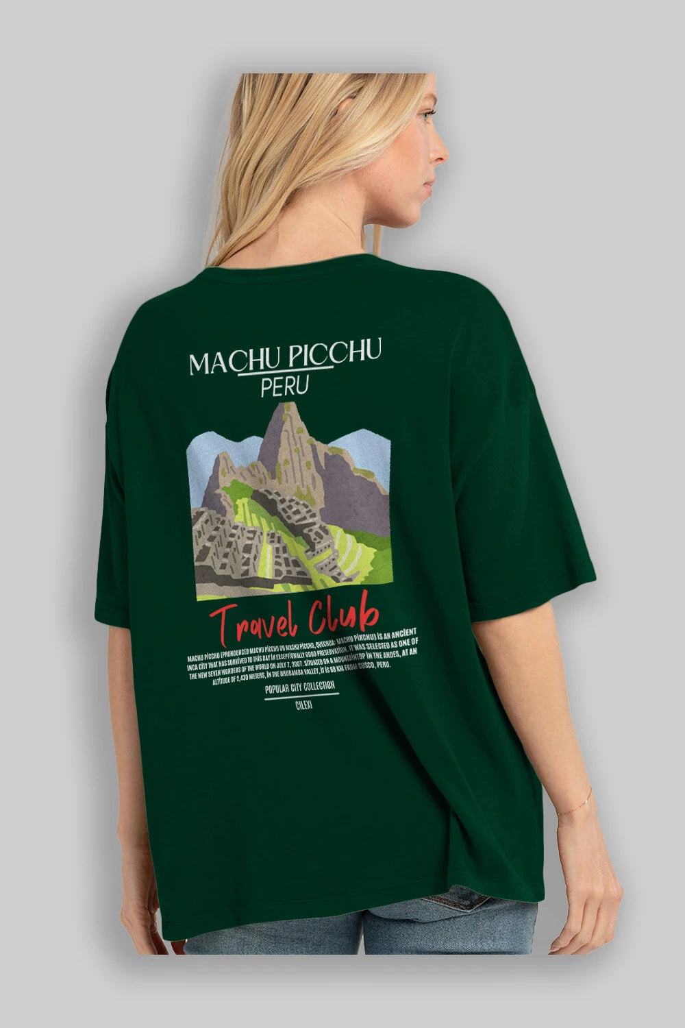 Machu Picchu Peru Arka Baskılı Oversize t-shirt Erkek Kadın Pamuk Bisiklet Yaka tişort