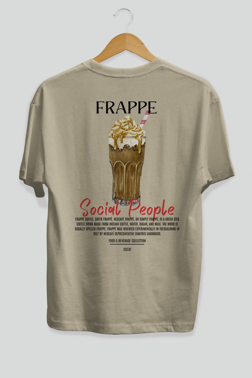 Frappe Kokteyl Serisi Baskılı Oversize t-shirt Erkek Kadın Unisex %100 Pamuk Bisiklet Yaka tişort