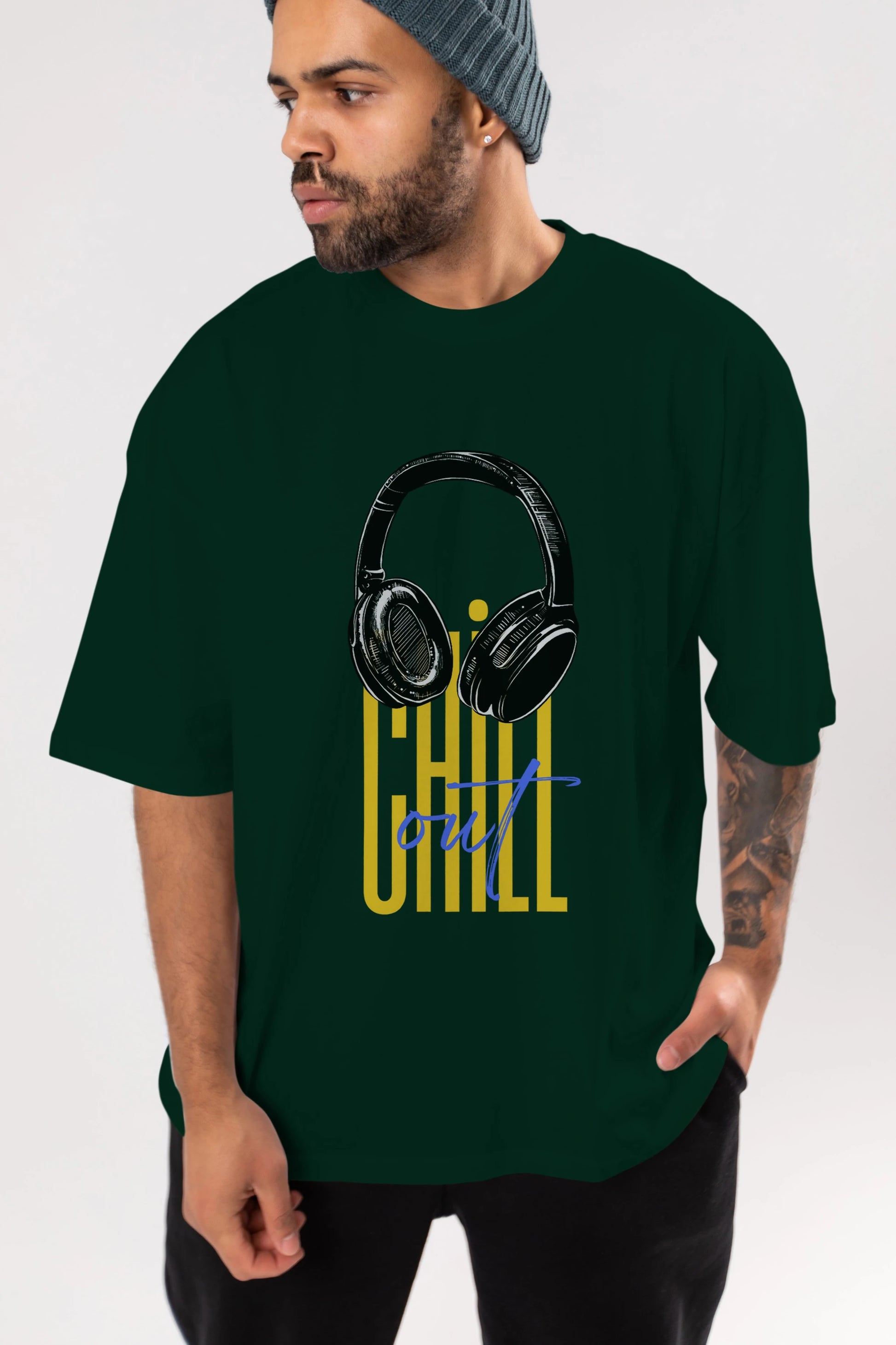 Chill Out Yazılı Ön Baskılı Oversize t-shirt Erkek Kadın Unisex