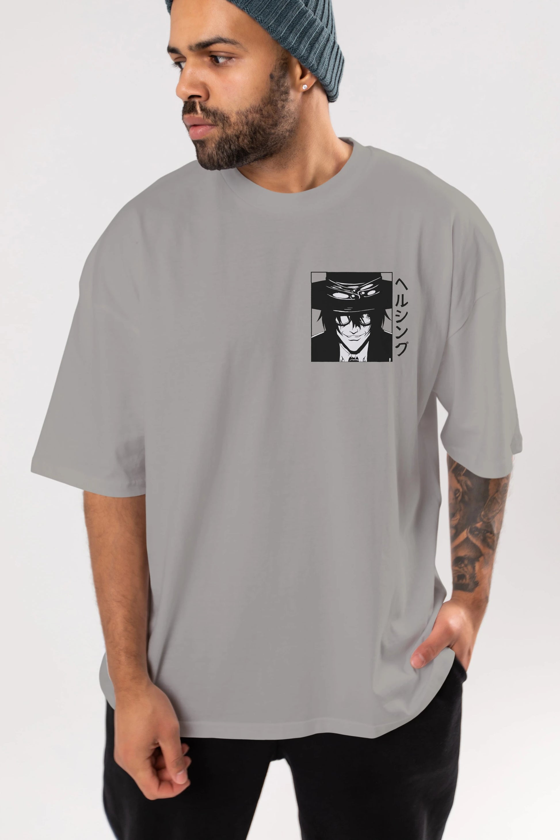 Alucard 1 Ön Sol Baskılı Oversize t-shirt Erkek Kadın Unisex %100 Pamuk Bisiklet Yaka tişort