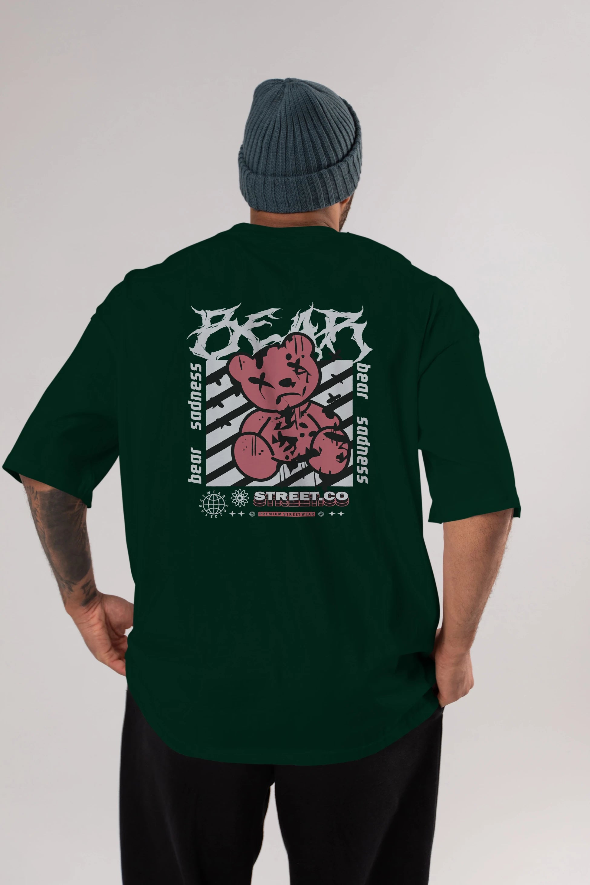 Bear Sadness Arka Baskılı Oversize t-shirt Erkek Kadın Unisex