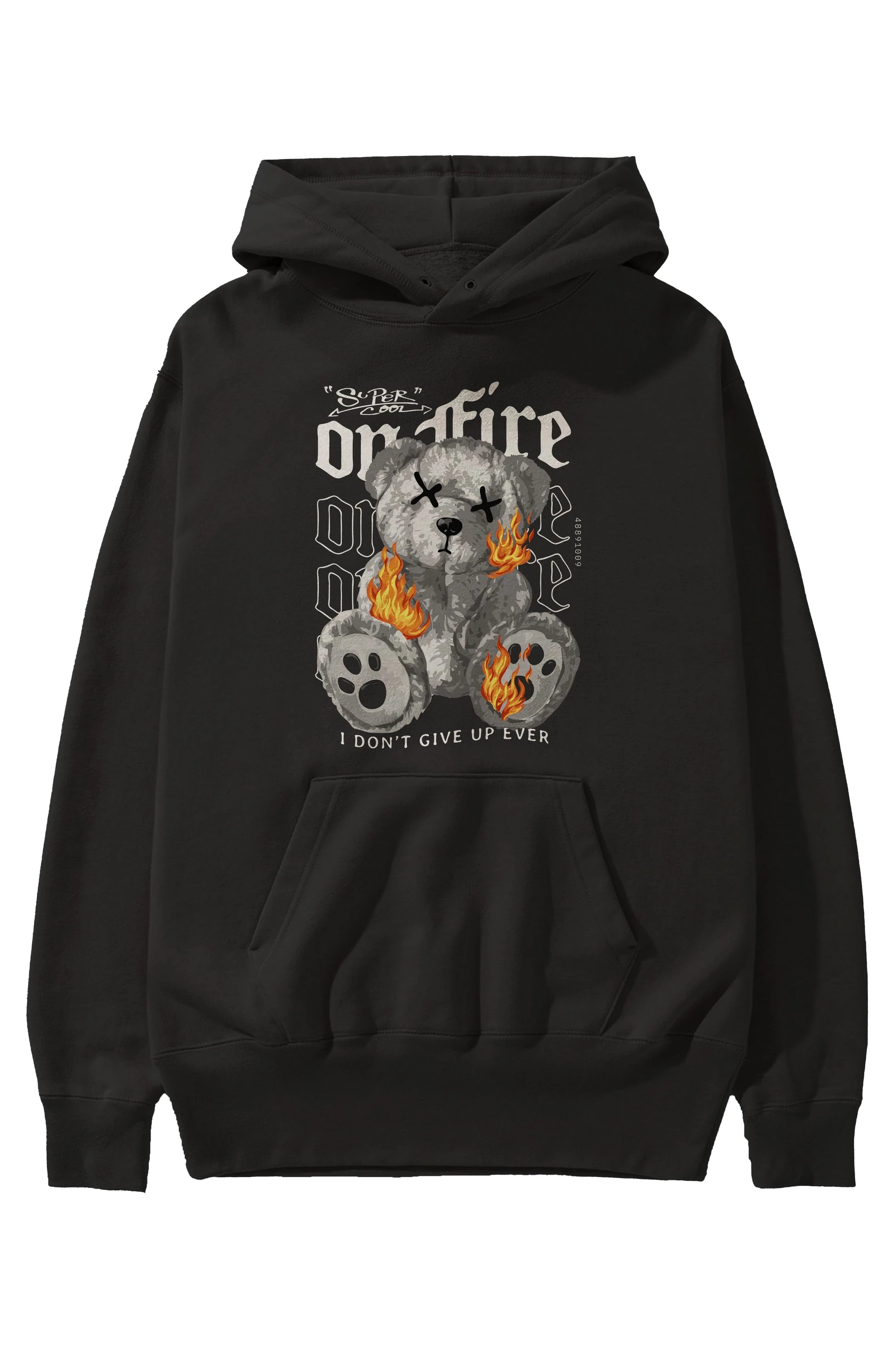 Teddy Bear On Fire Ön Baskılı Hoodie Oversize Kapüşonlu Sweatshirt Erkek Kadın Unisex