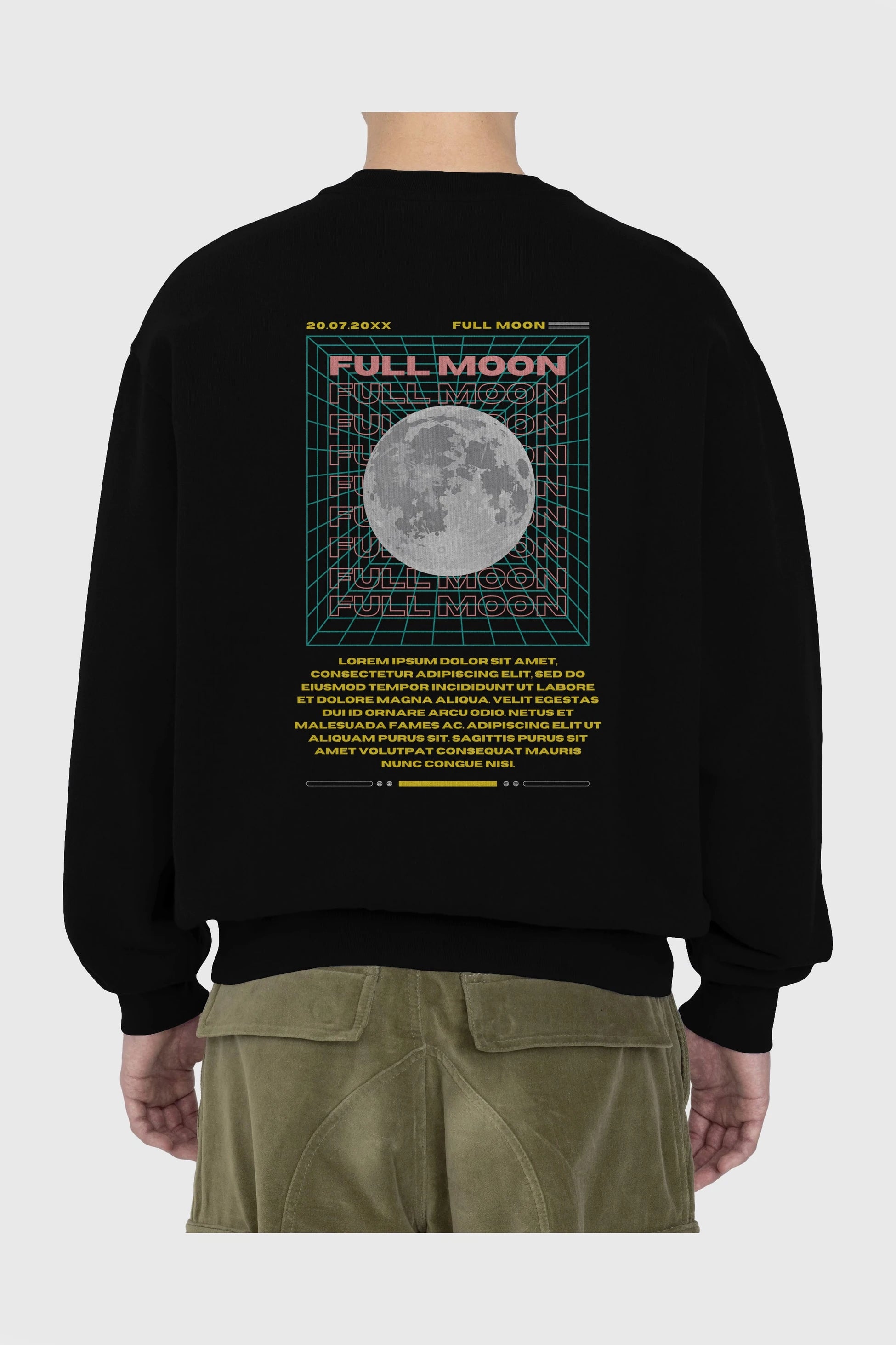 Full Moon Yazılı Arka Baskılı Oversize Sweatshirt Erkek Kadın Unisex