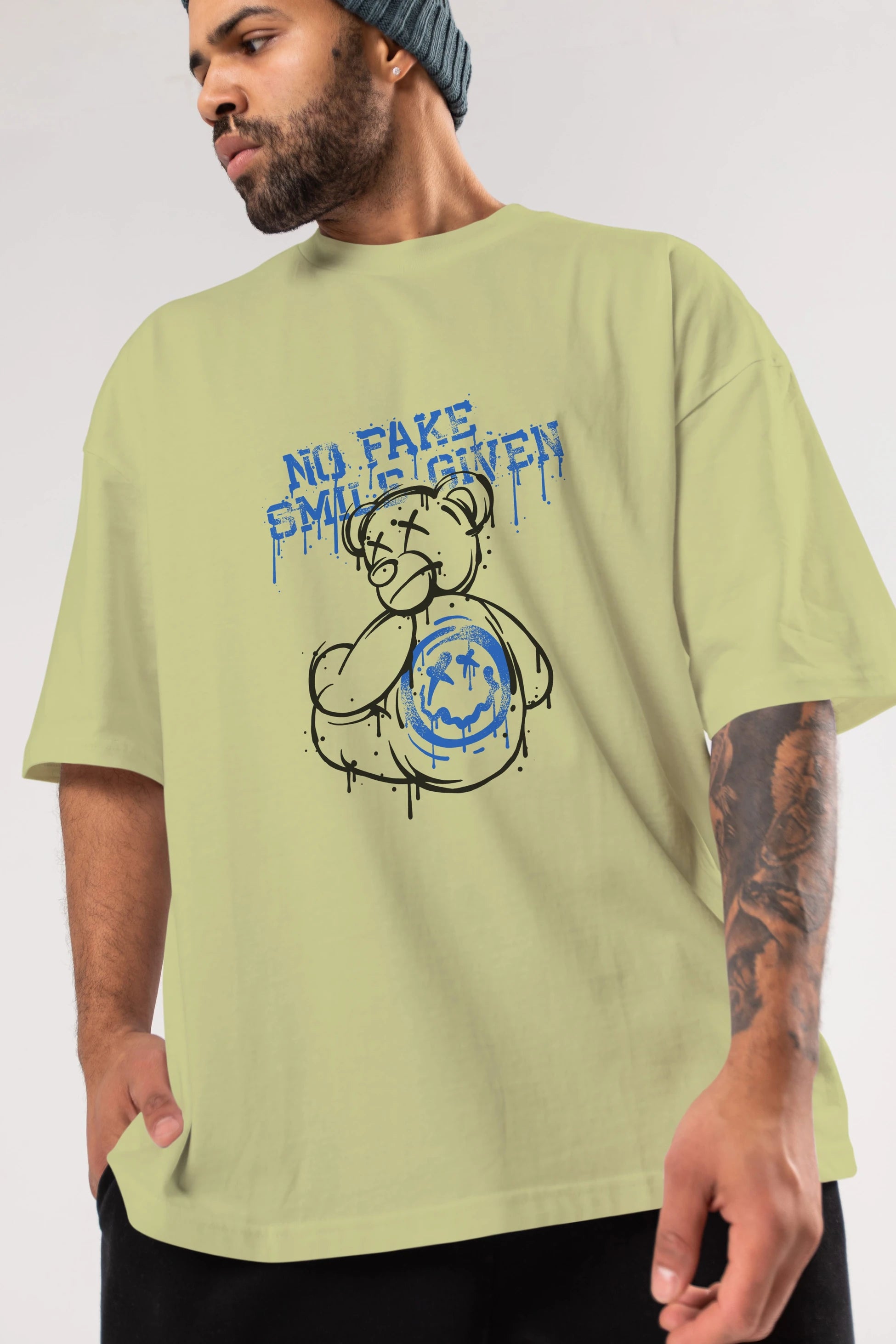 No Fake Smile Given Bear Ön Baskılı Oversize t-shirt Erkek Kadın Unisex