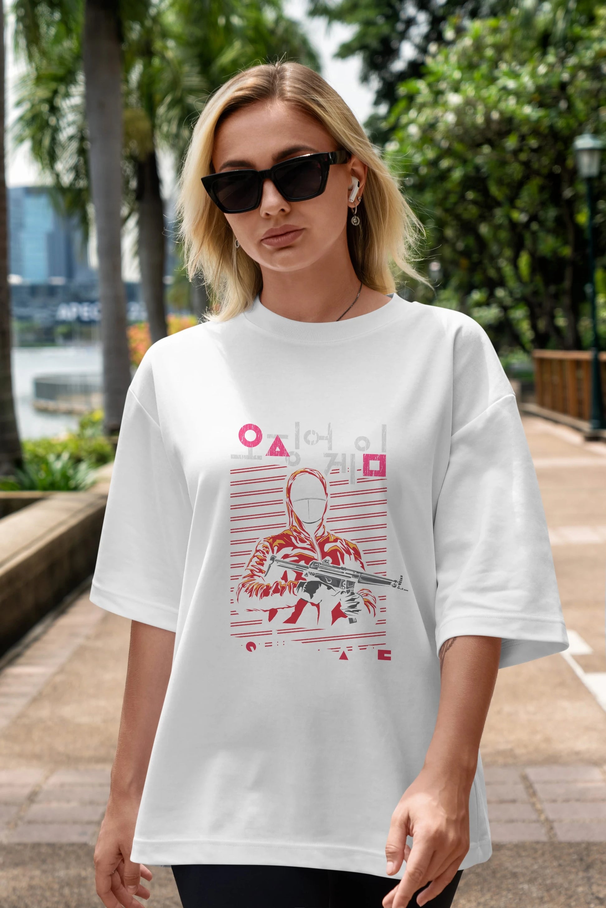 Squid Game (2) Ön Baskılı Oversize t-shirt Erkek Kadın Unisex %100 Pamuk Bisiklet Yaka tişort