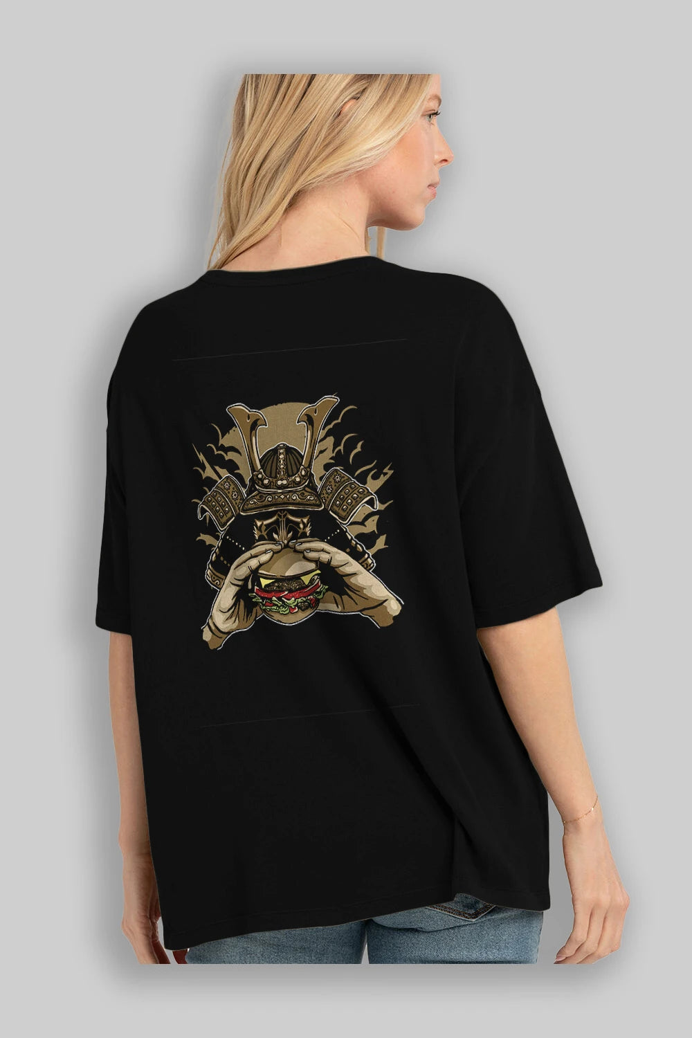 Samurai Burger Arka Baskılı Oversize t-shirt Erkek Kadın Unisex %100 Pamuk