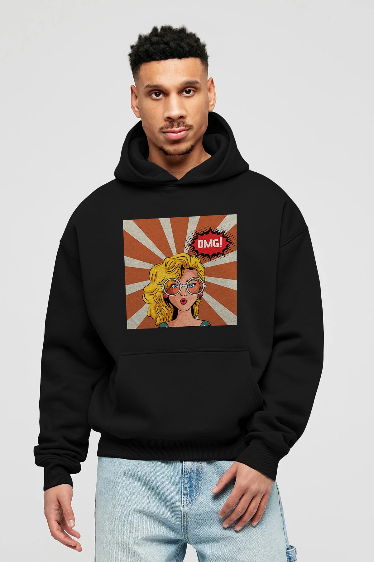 OMG Yazılı Retro Ön Baskılı Oversize Hoodie Kapüşonlu Sweatshirt Erkek Kadın Unisex