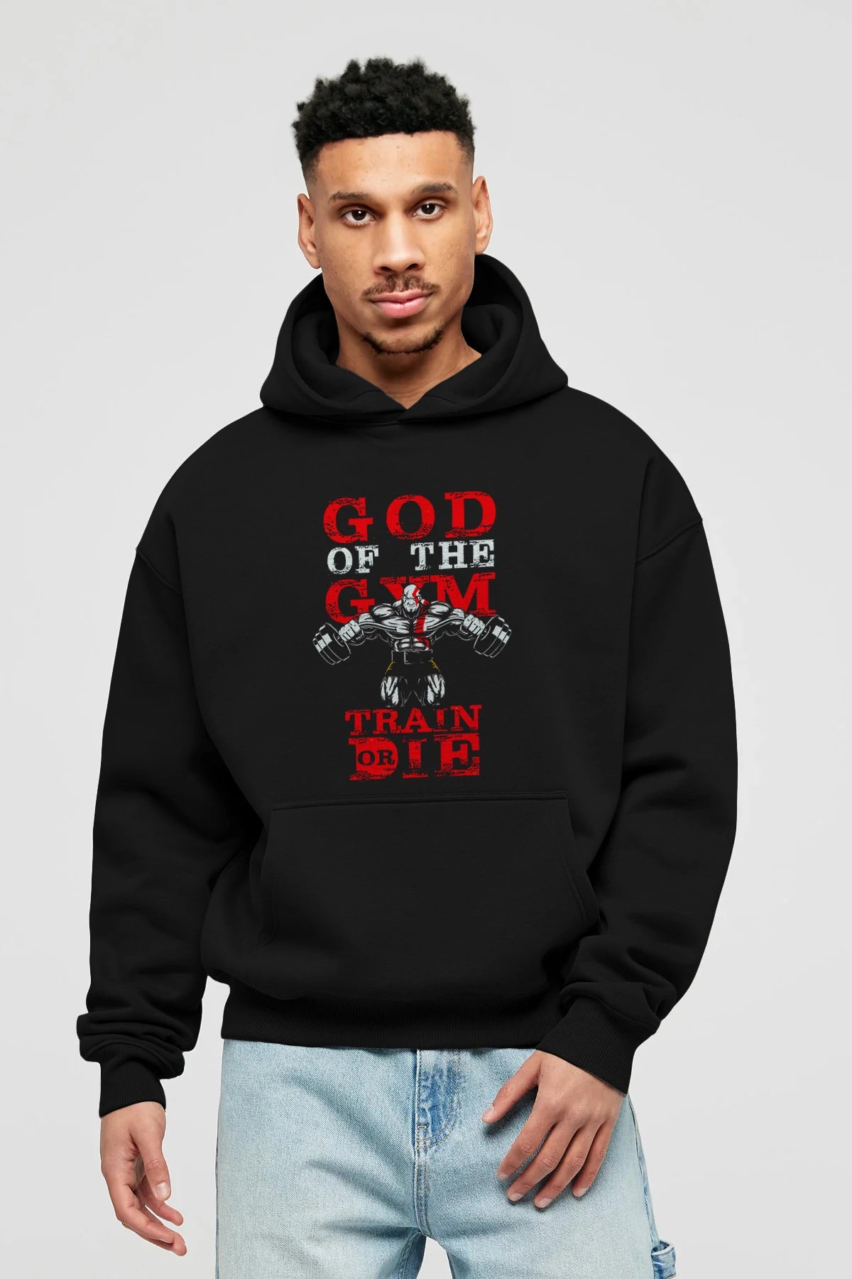 God of The GYM Ön Baskılı Hoodie Oversize Kapüşonlu Sweatshirt Erkek Kadın Unisex