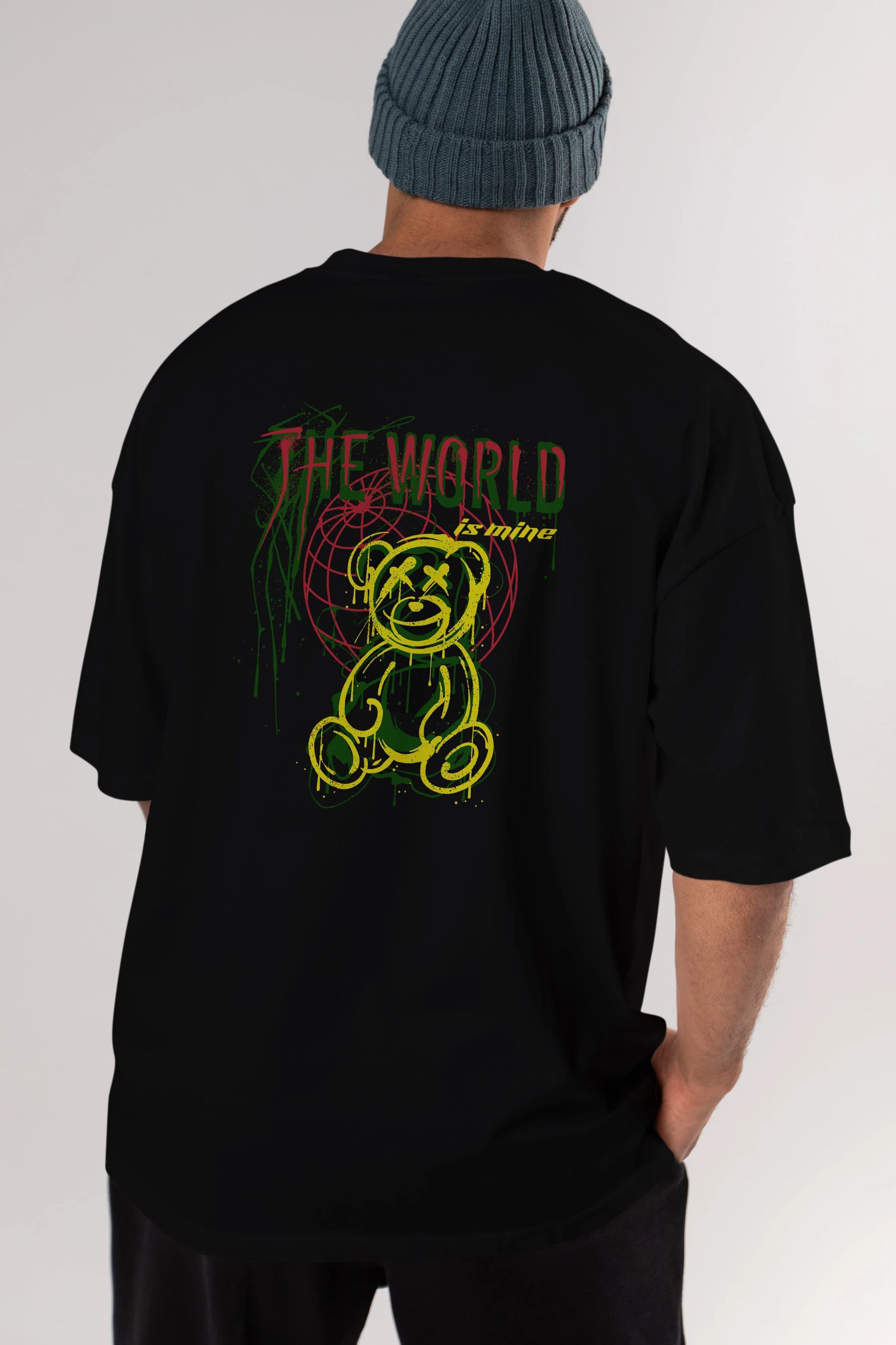 The World is Mine Bear Arka Baskılı Oversize t-shirt Erkek Kadın Unisex