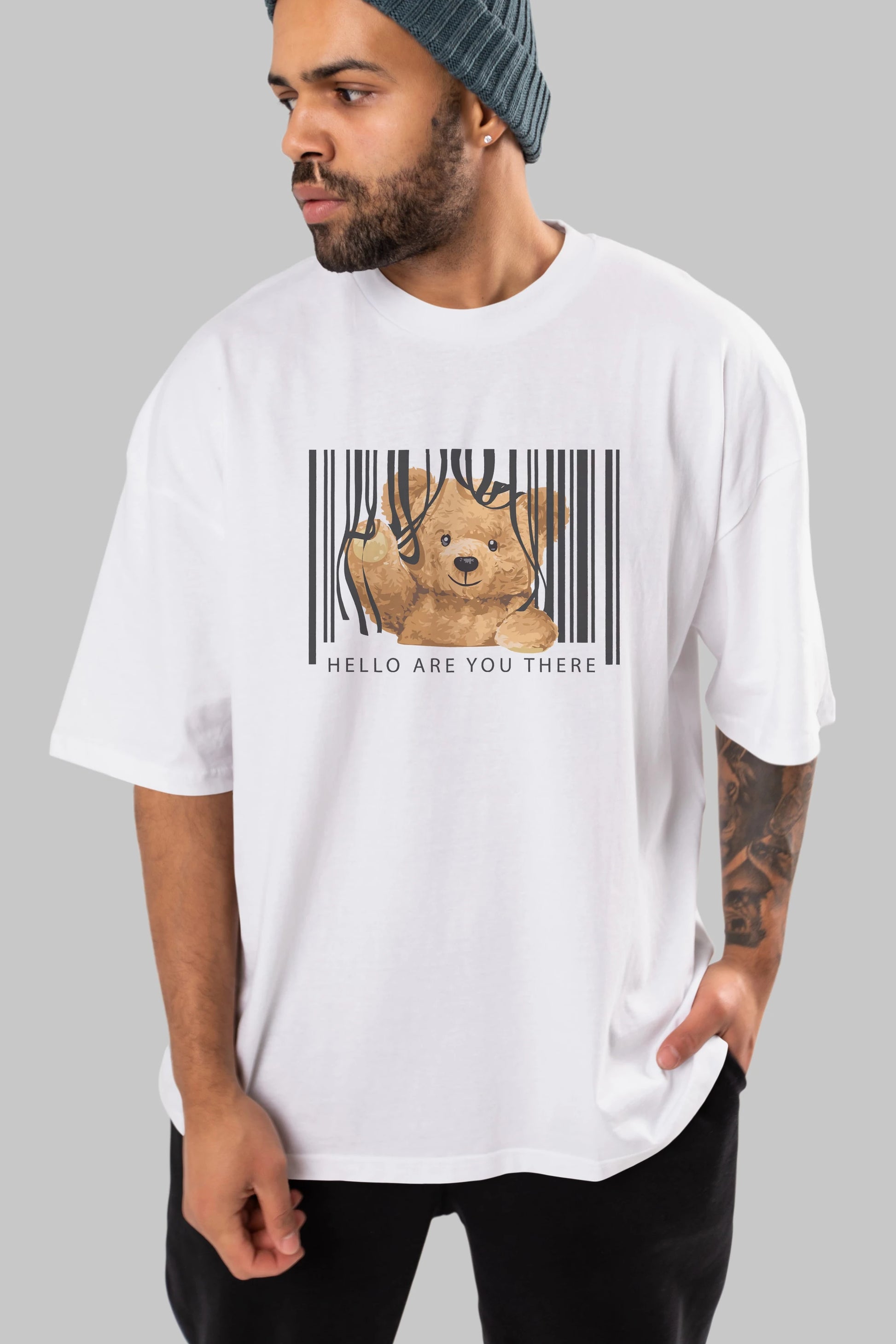 Teddy Bear Hello Ön Baskılı Oversize t-shirt Erkek Kadın Unisex %100 Pamuk