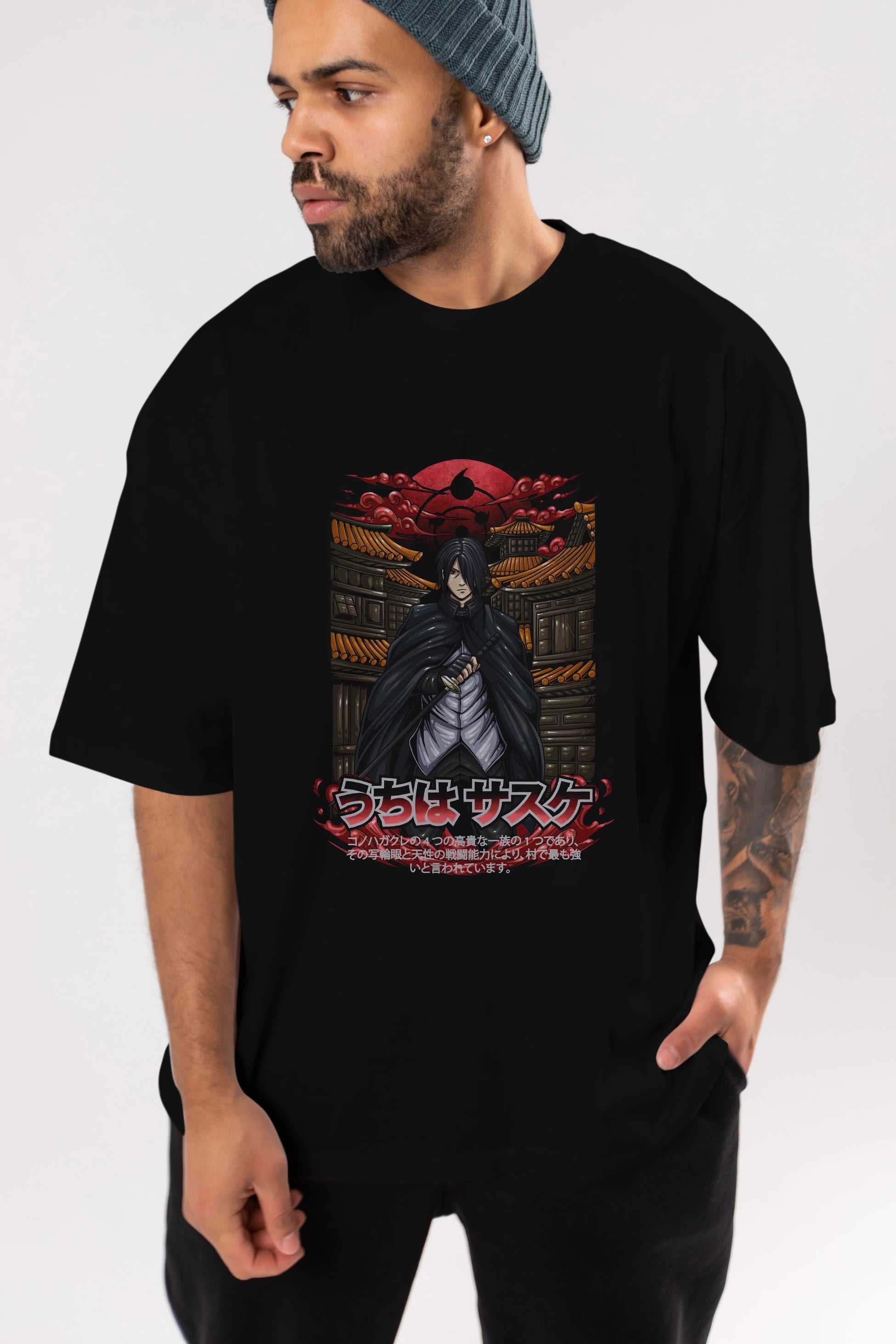 NARUTO SASUKE UCHIHA 1 Anime Ön Baskılı Oversize t-shirt %100 pamuk Erkek Kadın Unisex