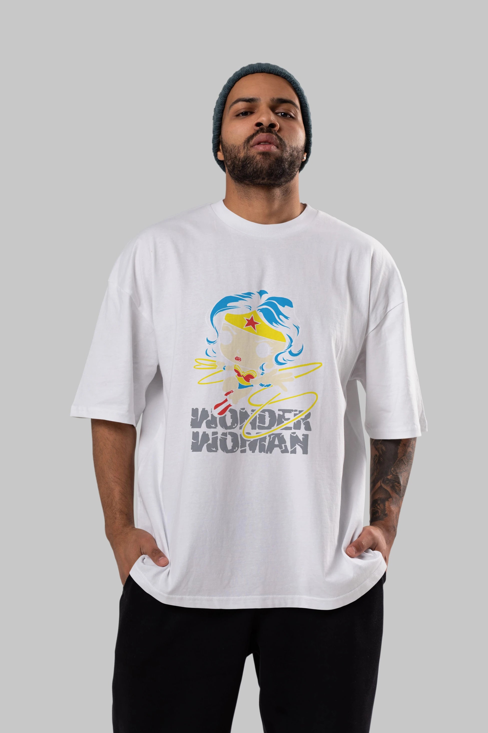 Wonder Woman Ön Baskılı Oversize t-shirt Erkek Kadın Unisex %100 Pamuk Bisiklet Yaka tişort