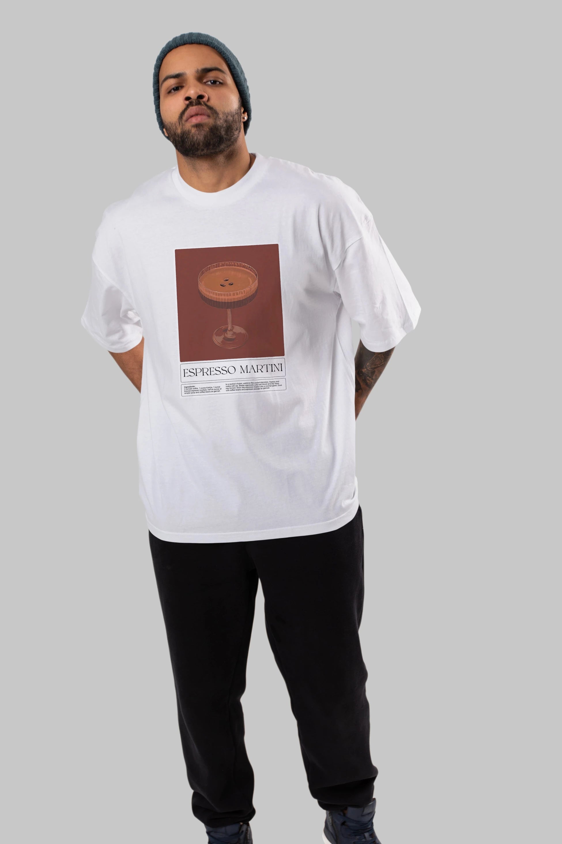 Espresso Martini Ön Baskılı Oversize t-shirt Erkek Kadın Unisex %100 Pamuk Bisiklet Yaka tişort