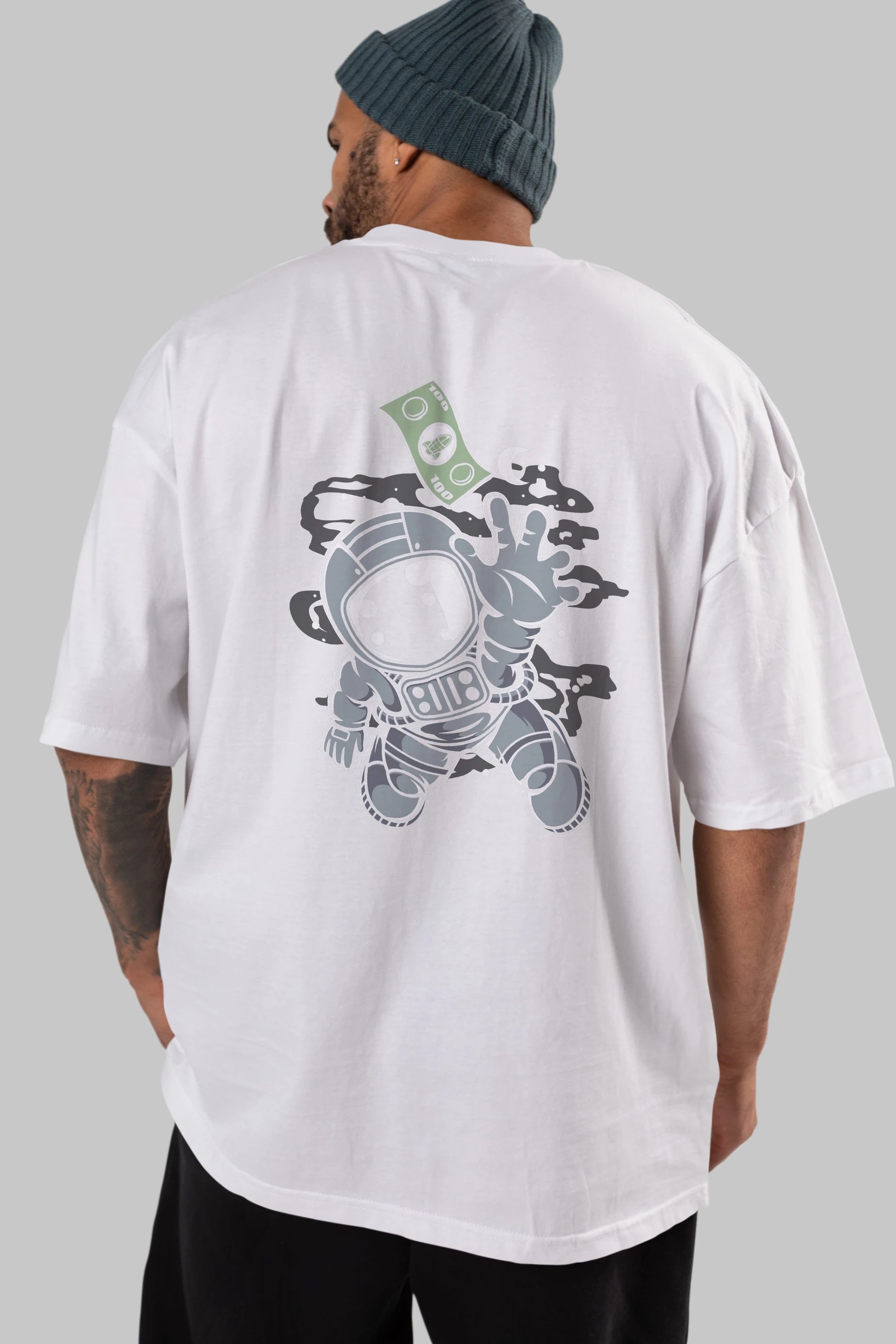 Astronaut Dollar Arka Baskılı Oversize t-shirt Erkek Kadın Unisex