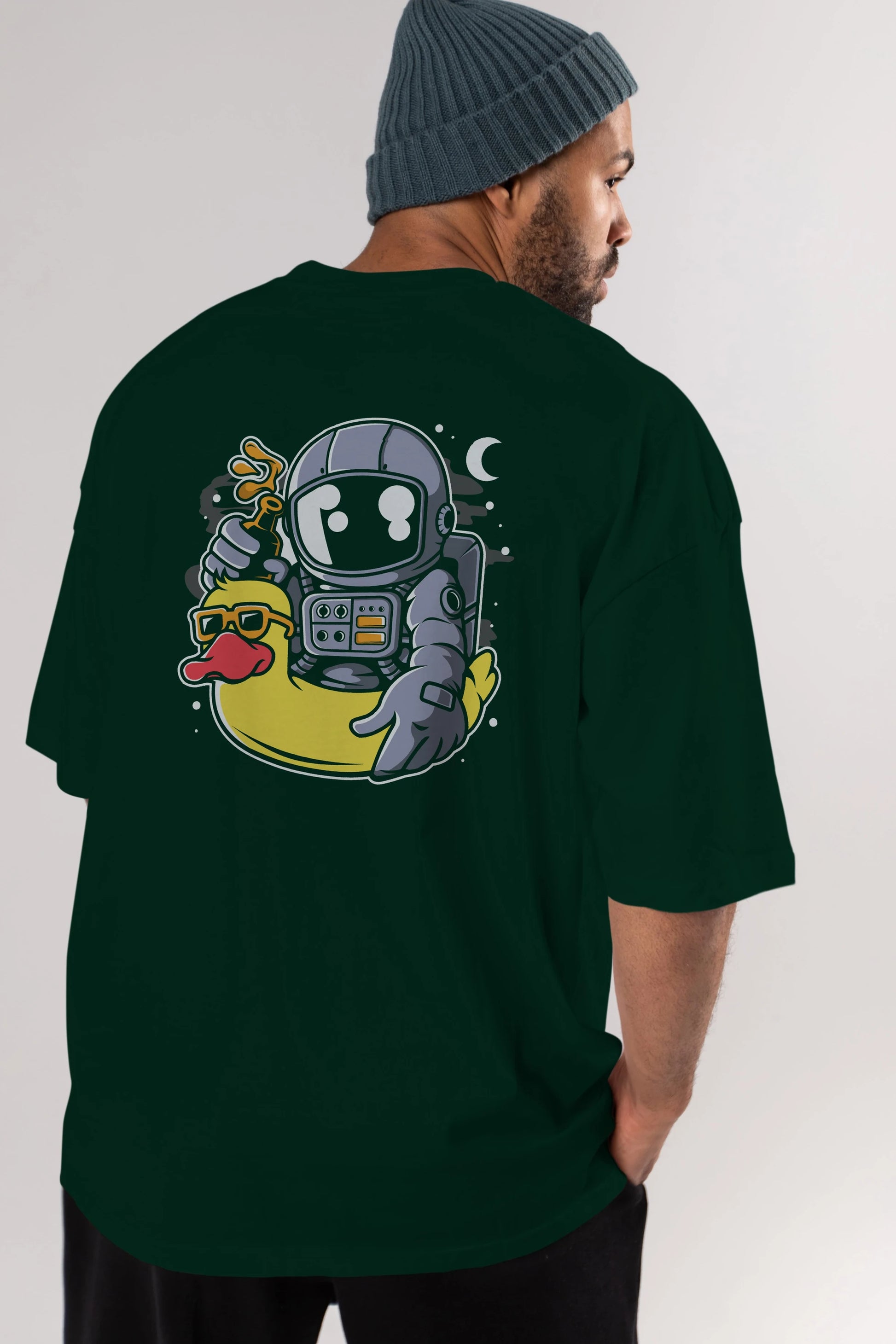 Astronaut Duck Balloon Arka Baskılı Oversize t-shirt Erkek Kadın Unisex