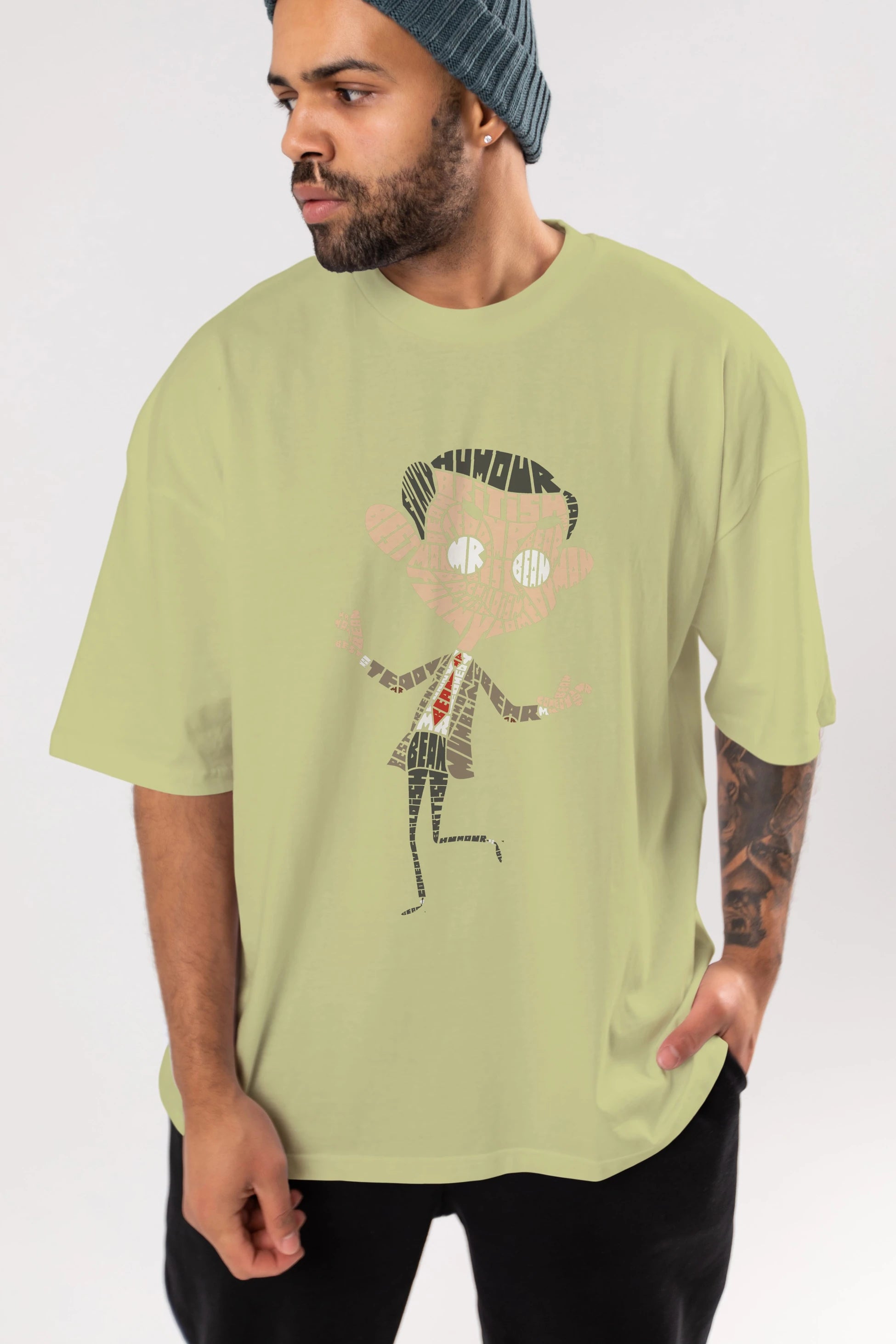 Mr Bean Ön Baskılı Oversize t-shirt %100 pamuk Erkek Kadın Unisex