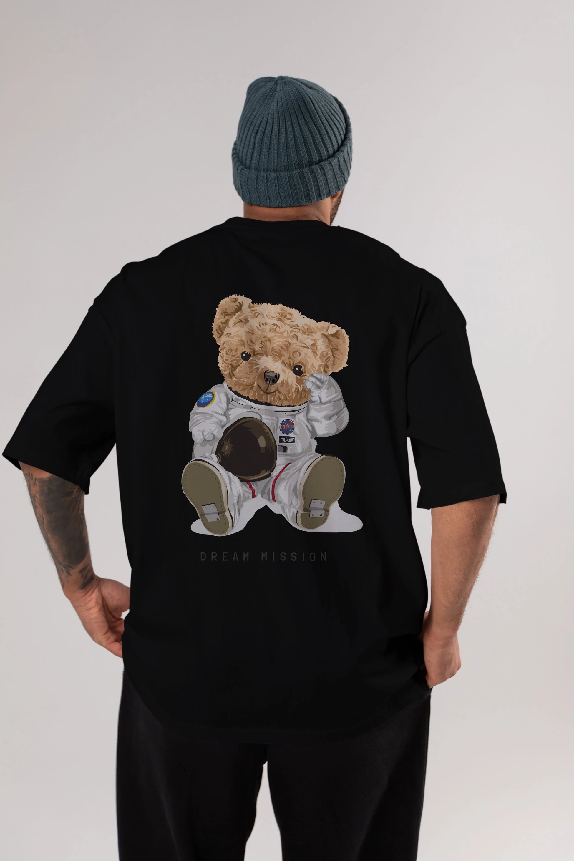 Teddy Bear Asrtonot Arka Baskılı Oversize t-shirt Erkek Kadın Unisex %100 Pamuk