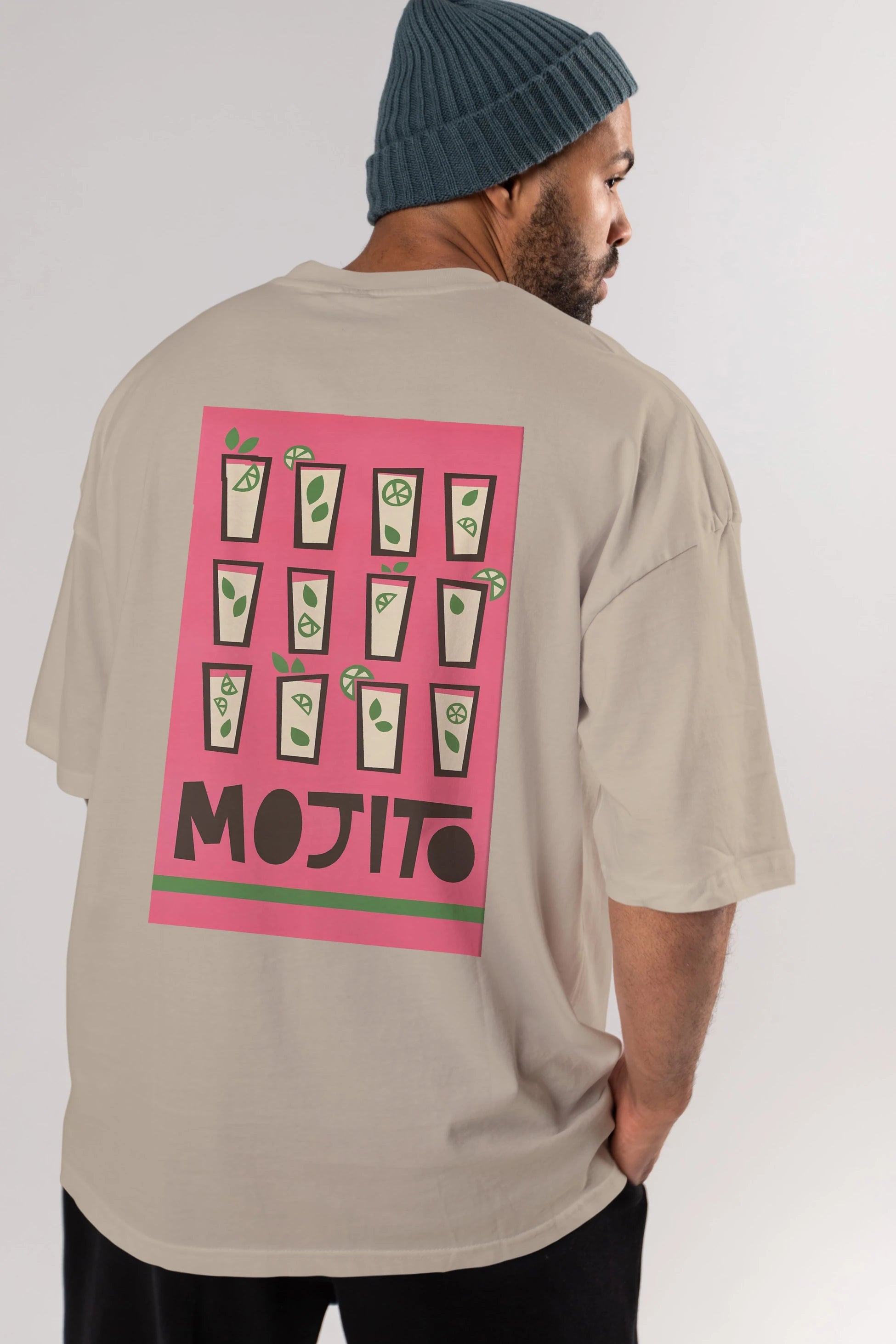 Mojito Arka Baskılı Oversize t-shirt Erkek Kadın Unisex %100 Pamuk Bisiklet Yaka tişort