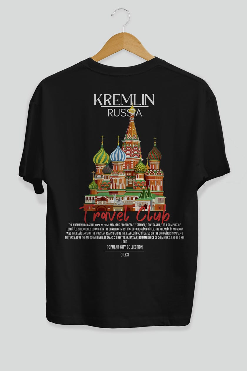 Kremlin Russia Arka Baskılı Oversize t-shirt Erkek Kadın Pamuk Bisiklet Yaka tişort