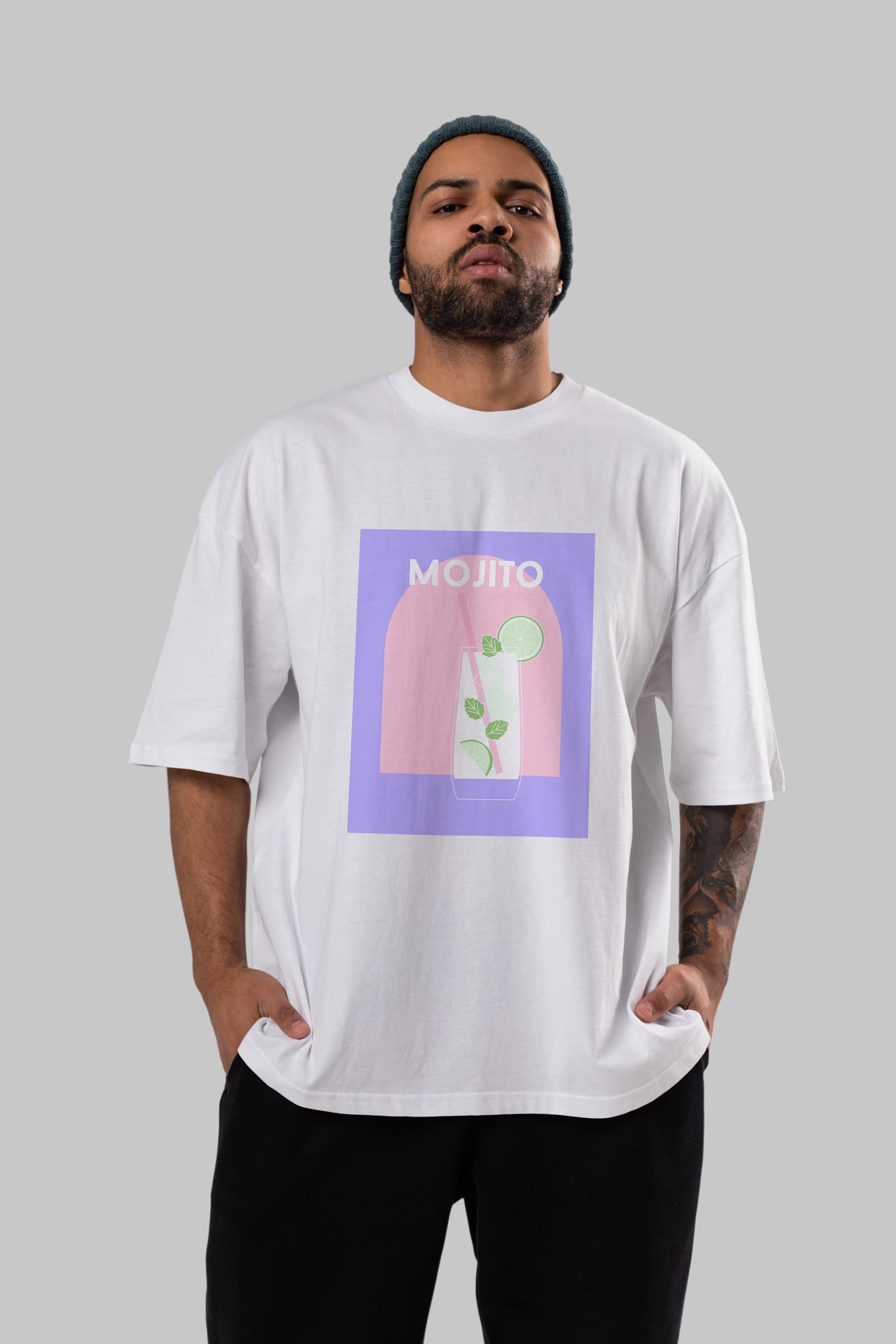 Mojito 2 Ön Baskılı Oversize t-shirt Erkek Kadın Unisex %100 Pamuk Bisiklet Yaka tişort
