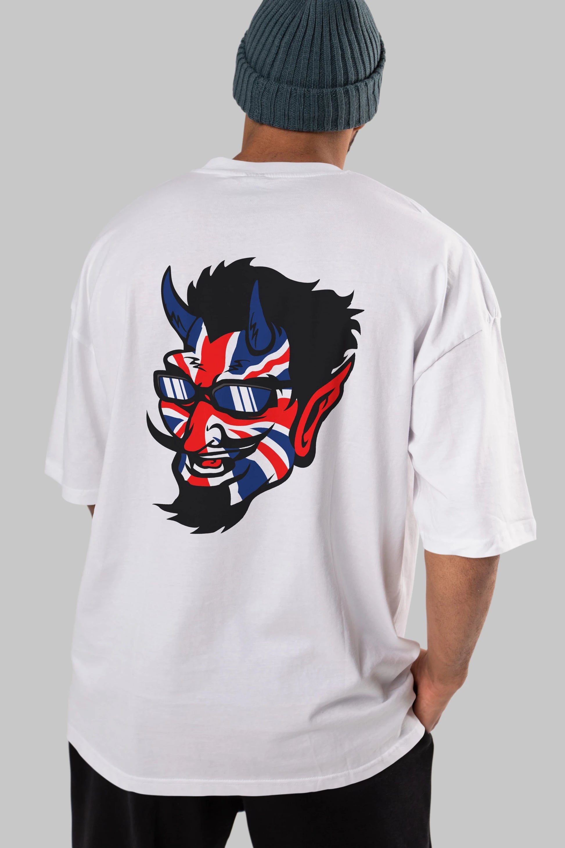 UK Devil Arka Baskılı Oversize t-shirt Erkek Kadın Unisex %100 Pamuk tişort