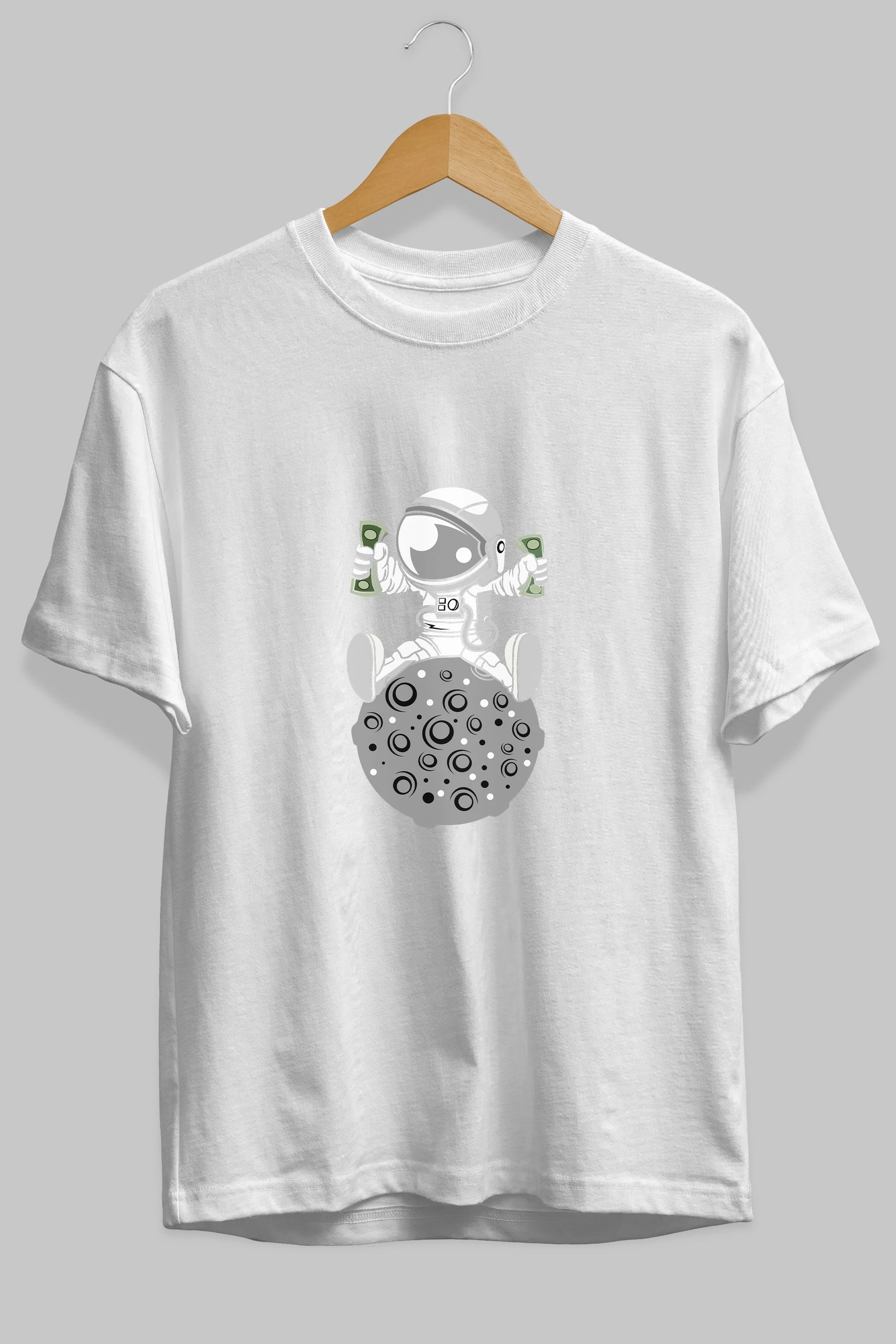 Astronaut Dollar Ön Baskılı Oversize t-shirt Erkek Kadın Unisex %100 Pamuk tişort