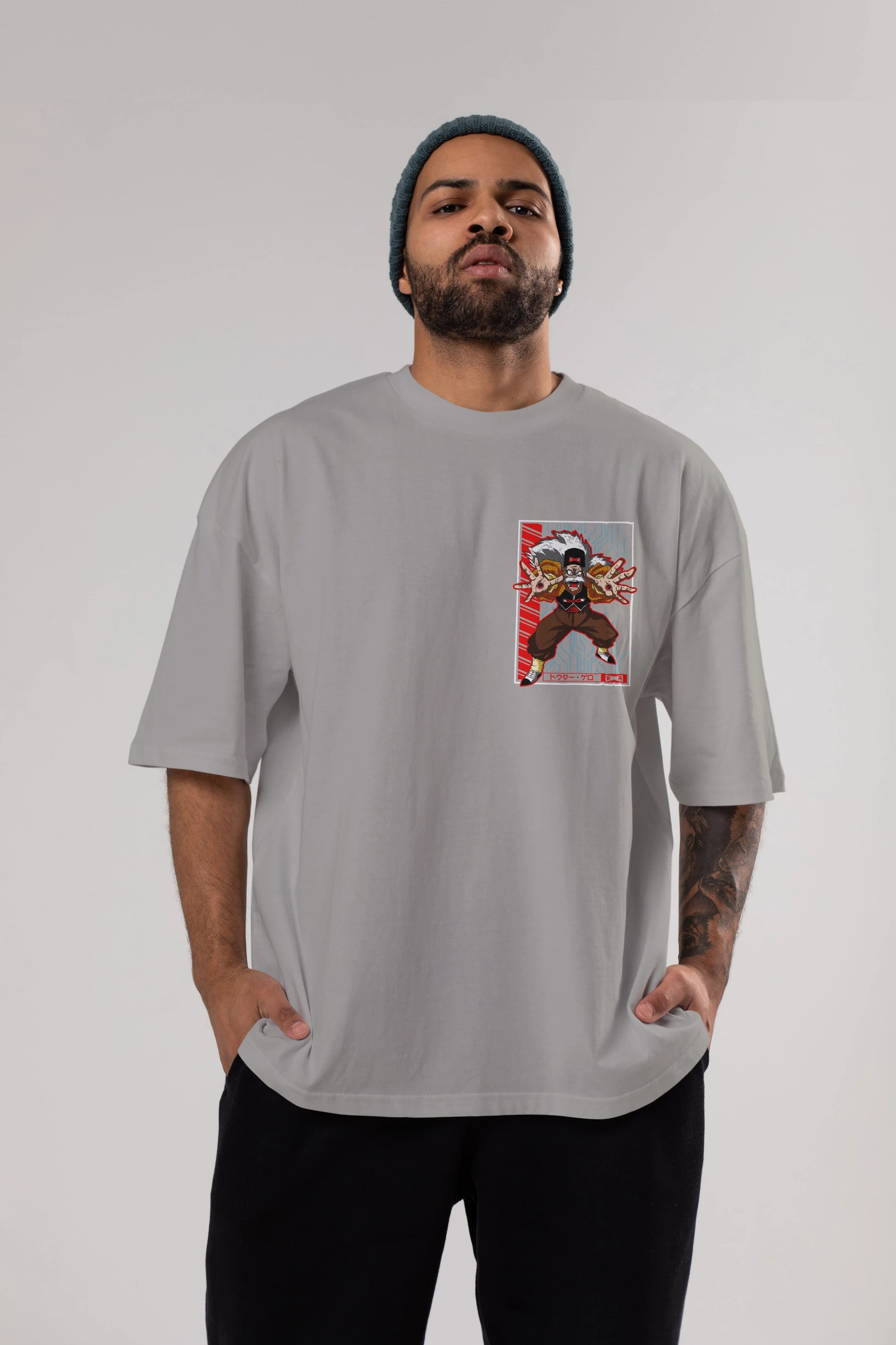 DragonBall DrMakigero Ön Sol Baskılı Oversize t-shirt Erkek Kadın Unisex %100 Pamuk Bisiklet Yaka tişort